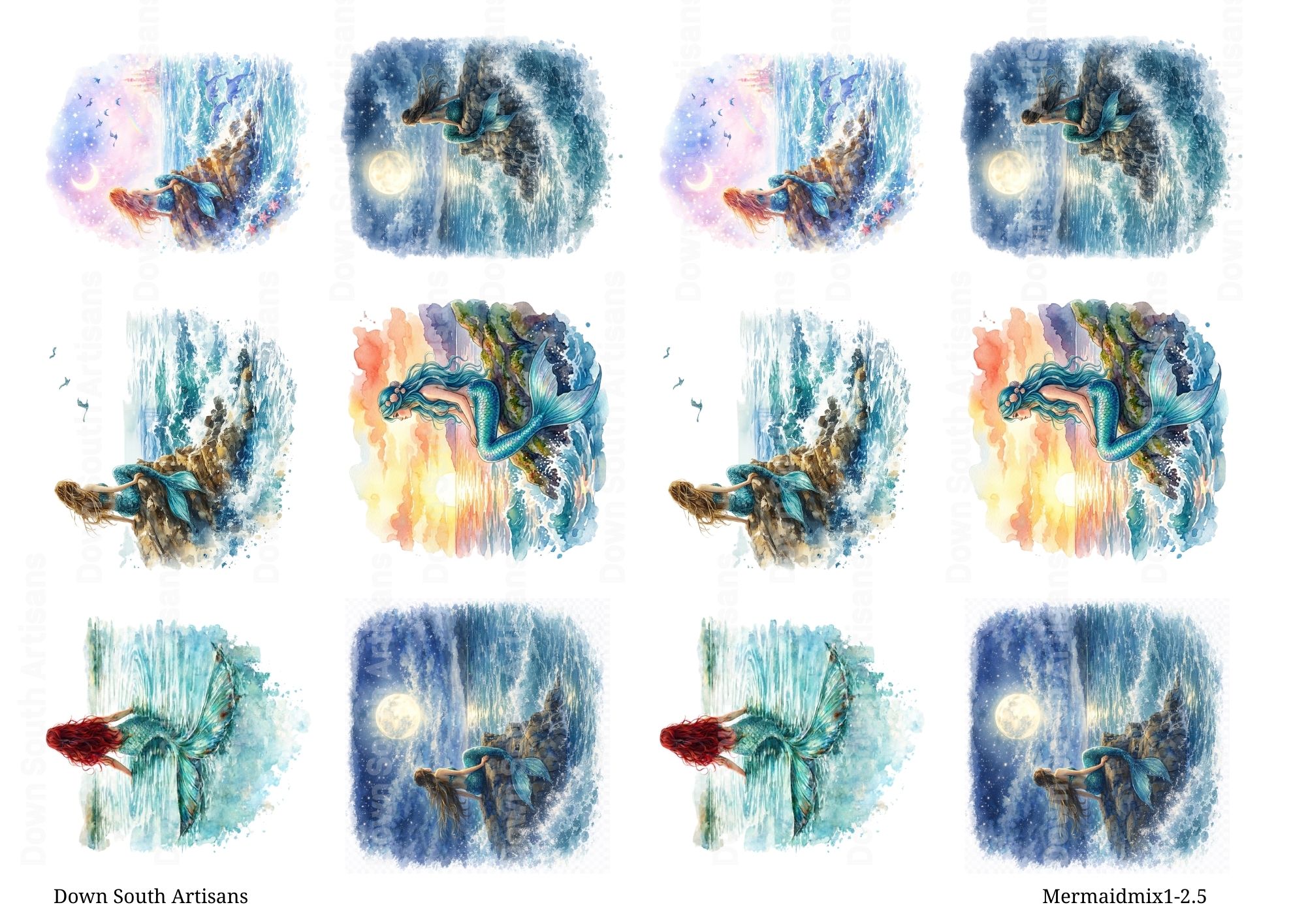 Mermaid Rice Paper,  2 Sizes Beach Decoupage Paper, MermaidMix1