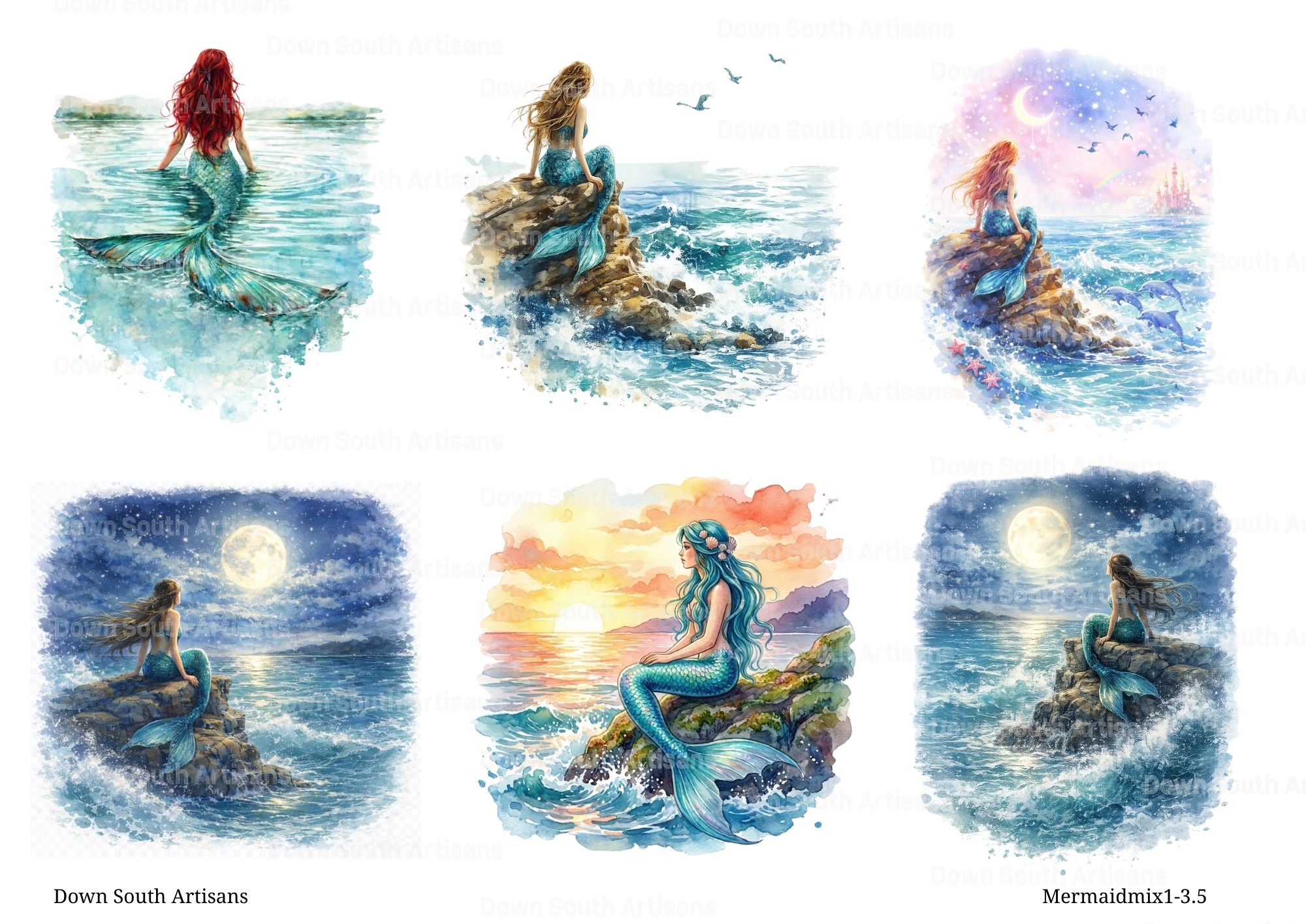 Mermaid Rice Paper,  2 Sizes Beach Decoupage Paper, MermaidMix1