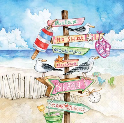 Decoupage Napkins, Seaside Signs Napkins, Set of 2 Cocktail Size, #0285