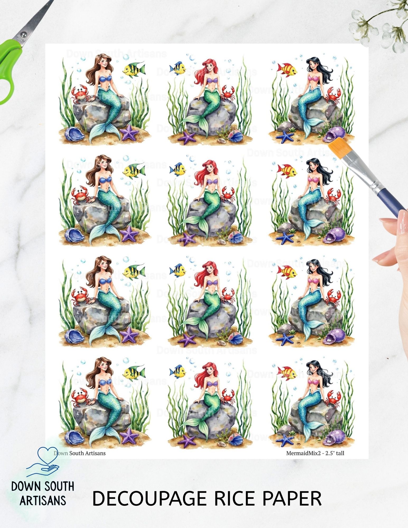 Mermaids Rice Paper, 2 Sizes Beach Decoupage Paper, Mermaidmix2