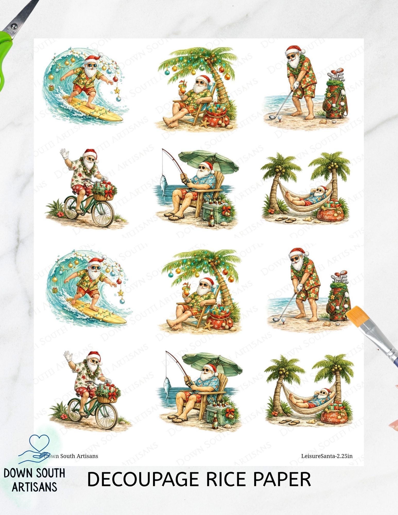 Leisure Santa Rice Paper, 2.25" images, leisuresanta