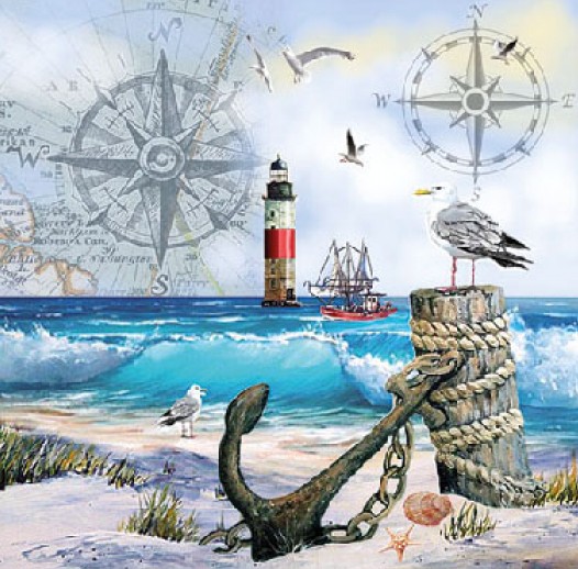 Decoupage Napkins, Lighthouse Anchorage Beach Napkins, Set of 2 Cocktail Size, #277