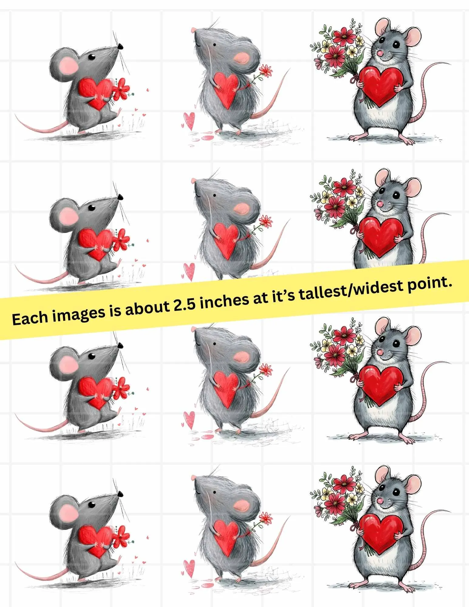 Valentines Day Mouse Rice Paper FREE SHIPPING, Two sizes Decoupage Paper, RPValMouse2