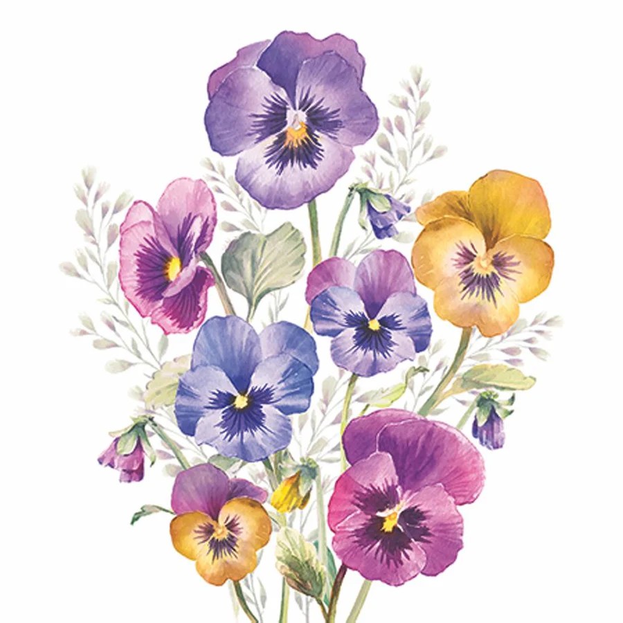 Decoupage Napkins, Pansies Napkins, Set of 2  Cocktail Size, #0377