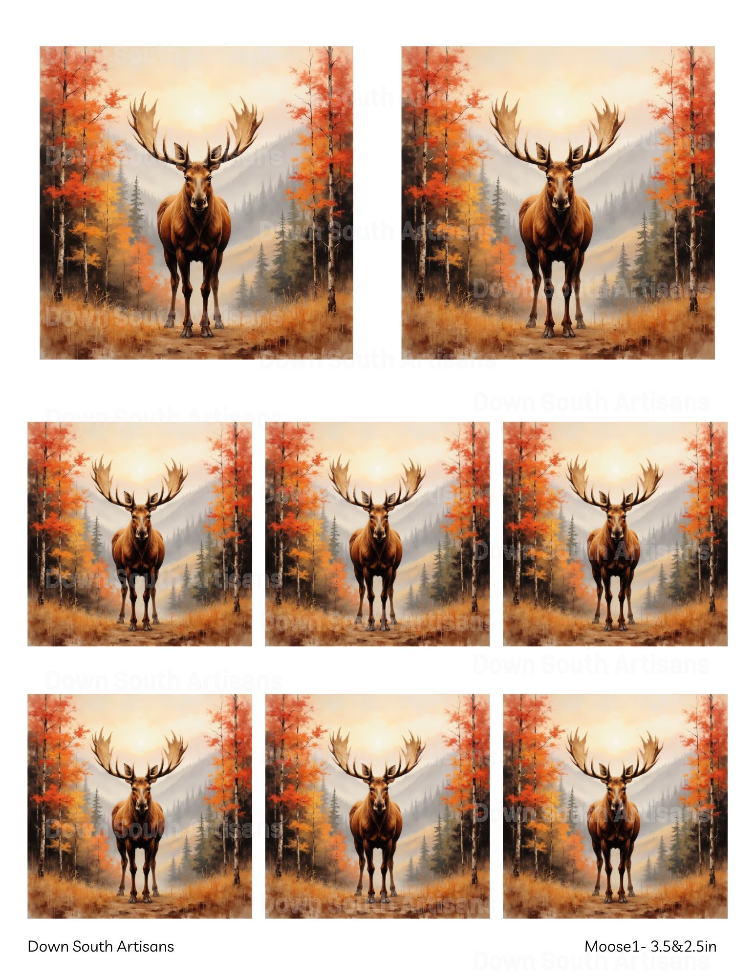 Moose Rice Paper, 3 Assorted Images, Two Page Size Choices, Decoupage Paper, Moose1