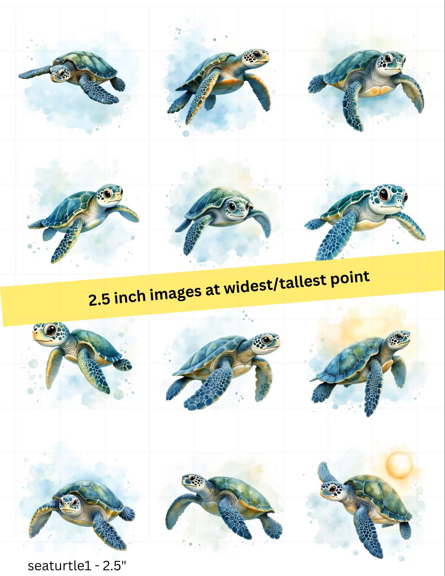 Sea Turtle Rice Paper FREE SHIPPING, 2" or 2.5" images, Beach Decoupage Paper, RPSeaturtle1