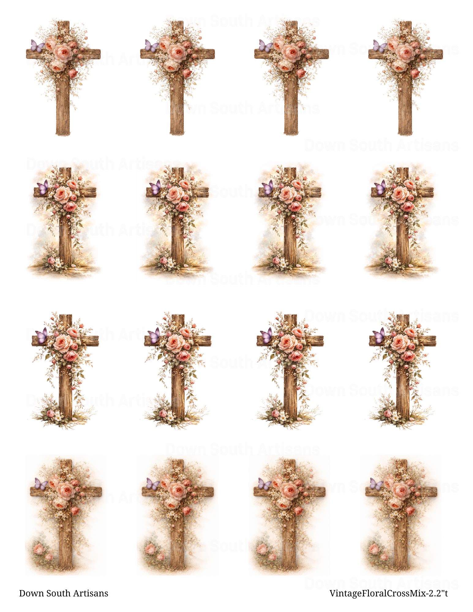 Floral Cross Rice Paper,  Assorted 2.2 inch Images