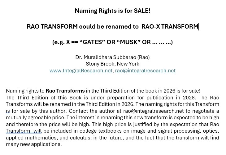 Naming Rights to Rao Transforms as Rao-X Transforms where X is chosen by the buyer.