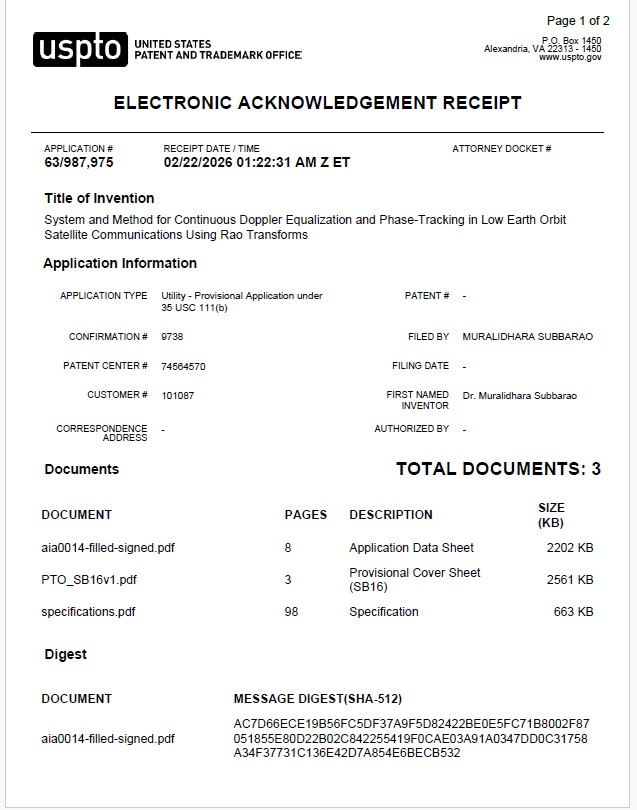 RT for LEO satellite communications, LIDAR, fiber optics : US provisional patent application