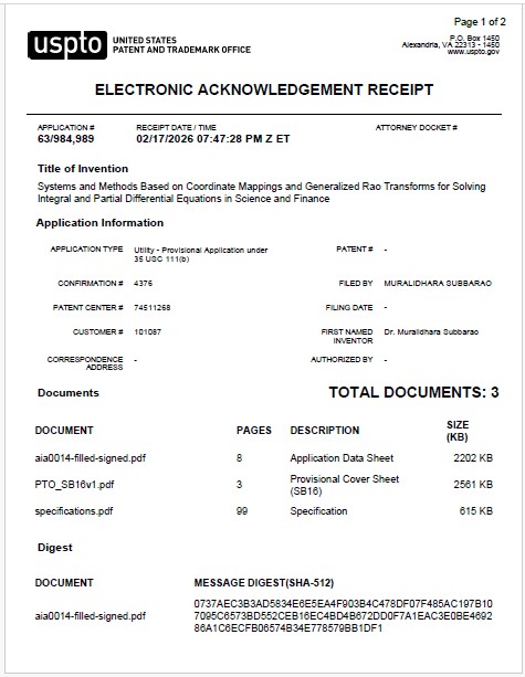 US Provisional Patent application: Rao Transforms based on coordinate mapping for linear and nonlinear integral and differential equations.