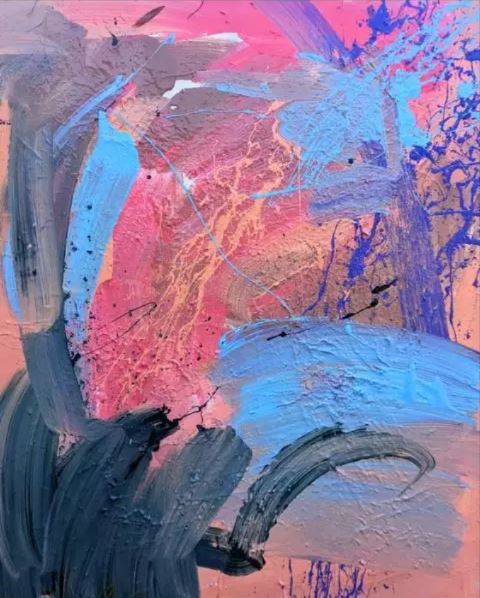 Dance of the Peach LARGE ABSTRACT THICK TEXTURED ACRYLIC 