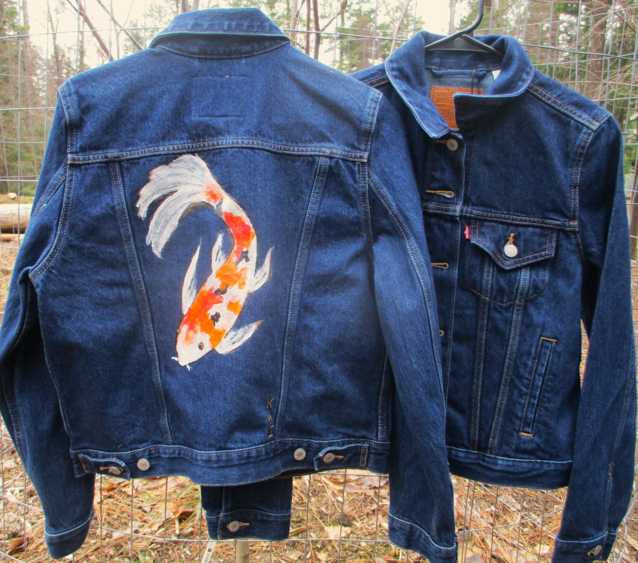 White Koi Fish Jean Jacket