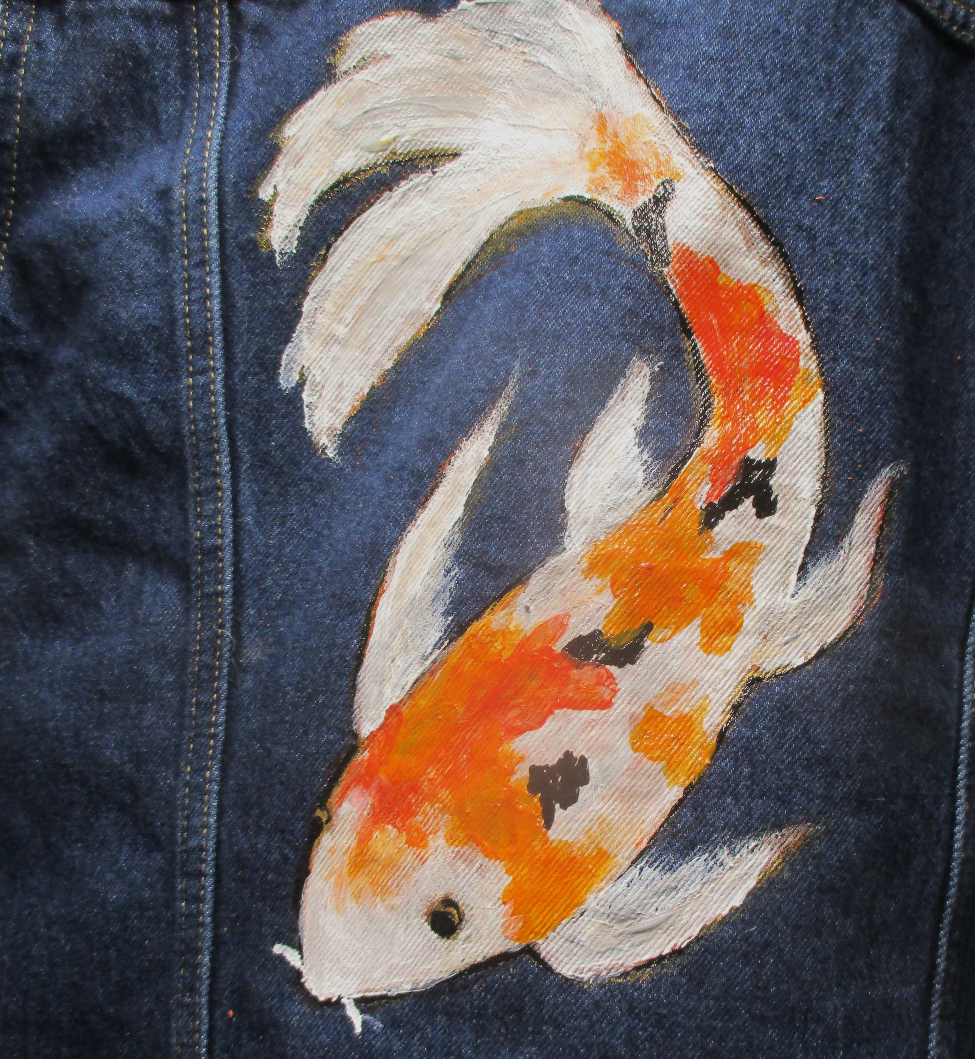 White Koi Fish Jean Jacket