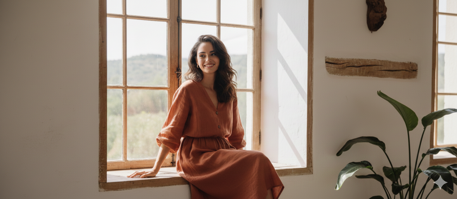 Vestido midi color terracota