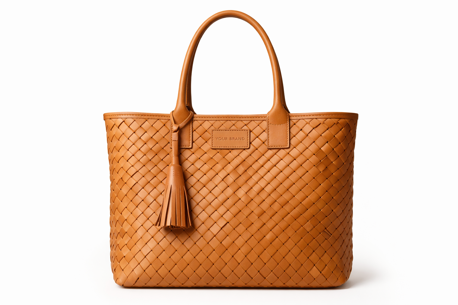 Brown woven leather tote bag