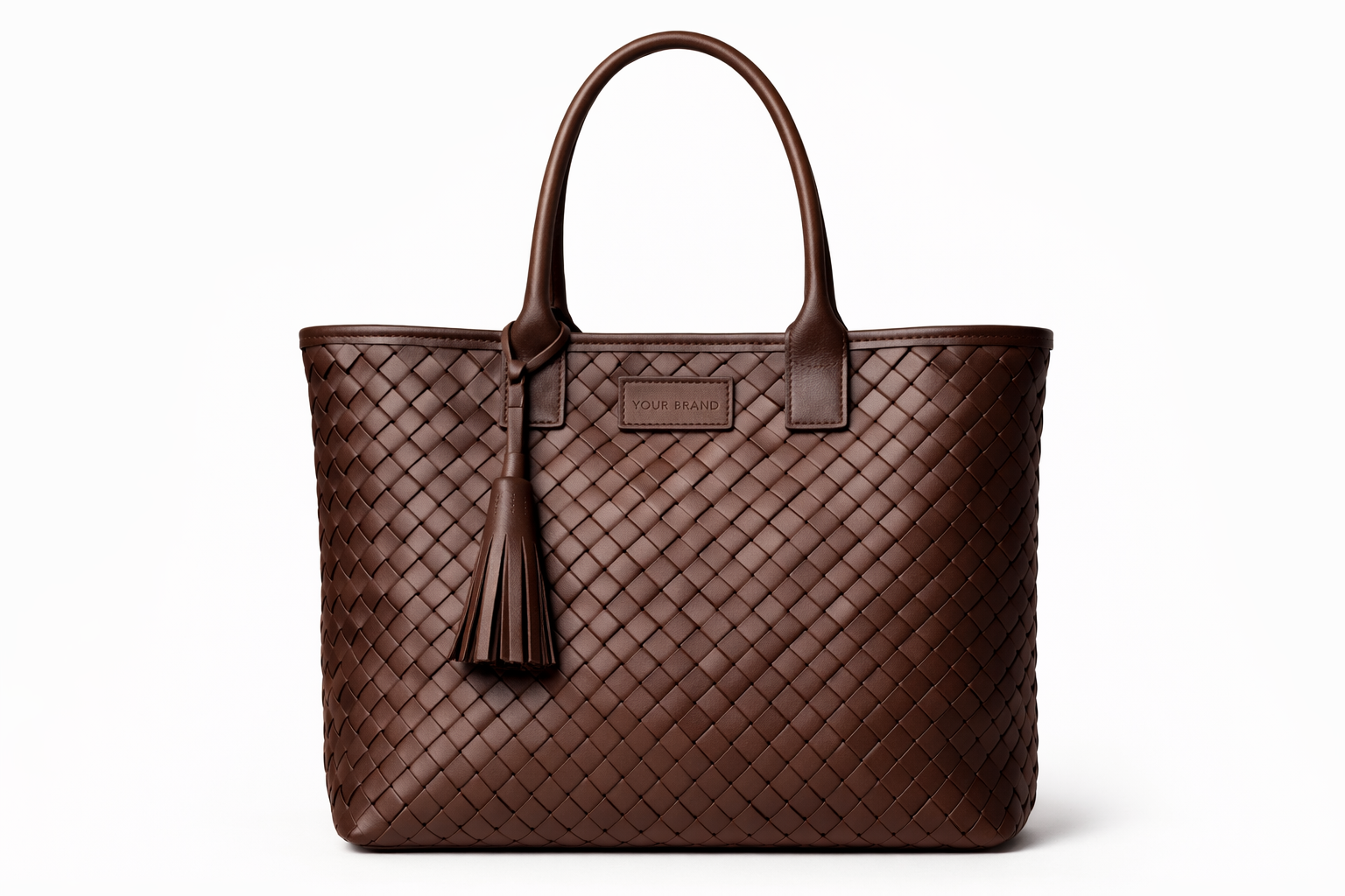 Brown woven leather tote bag