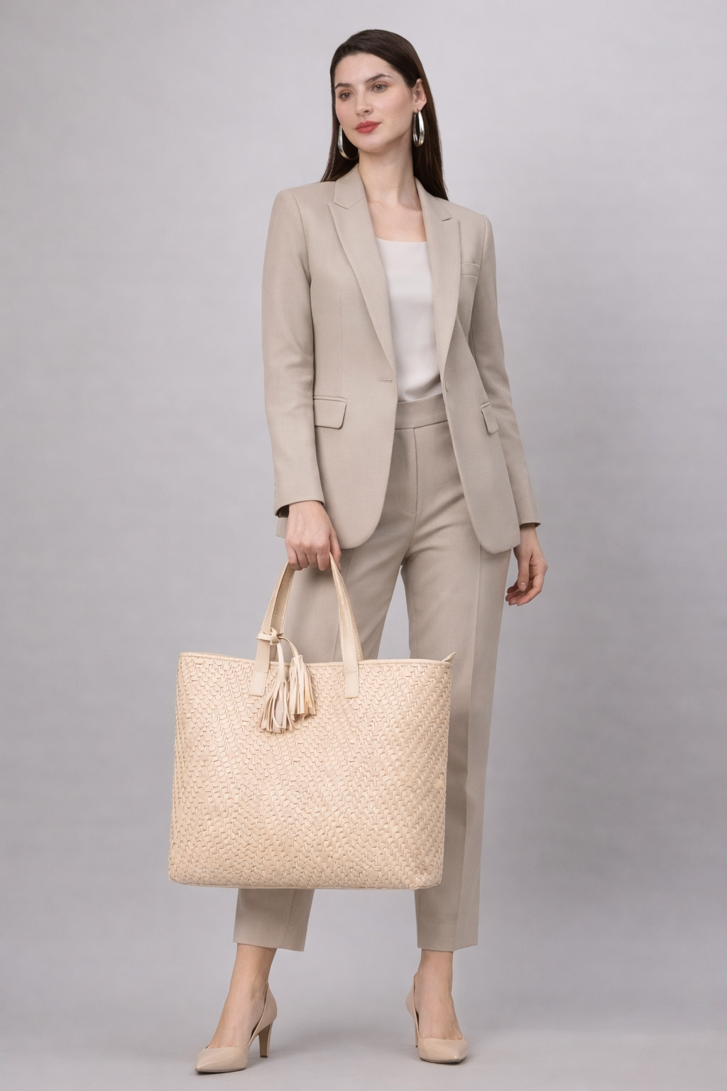 Brown woven leather tote bag