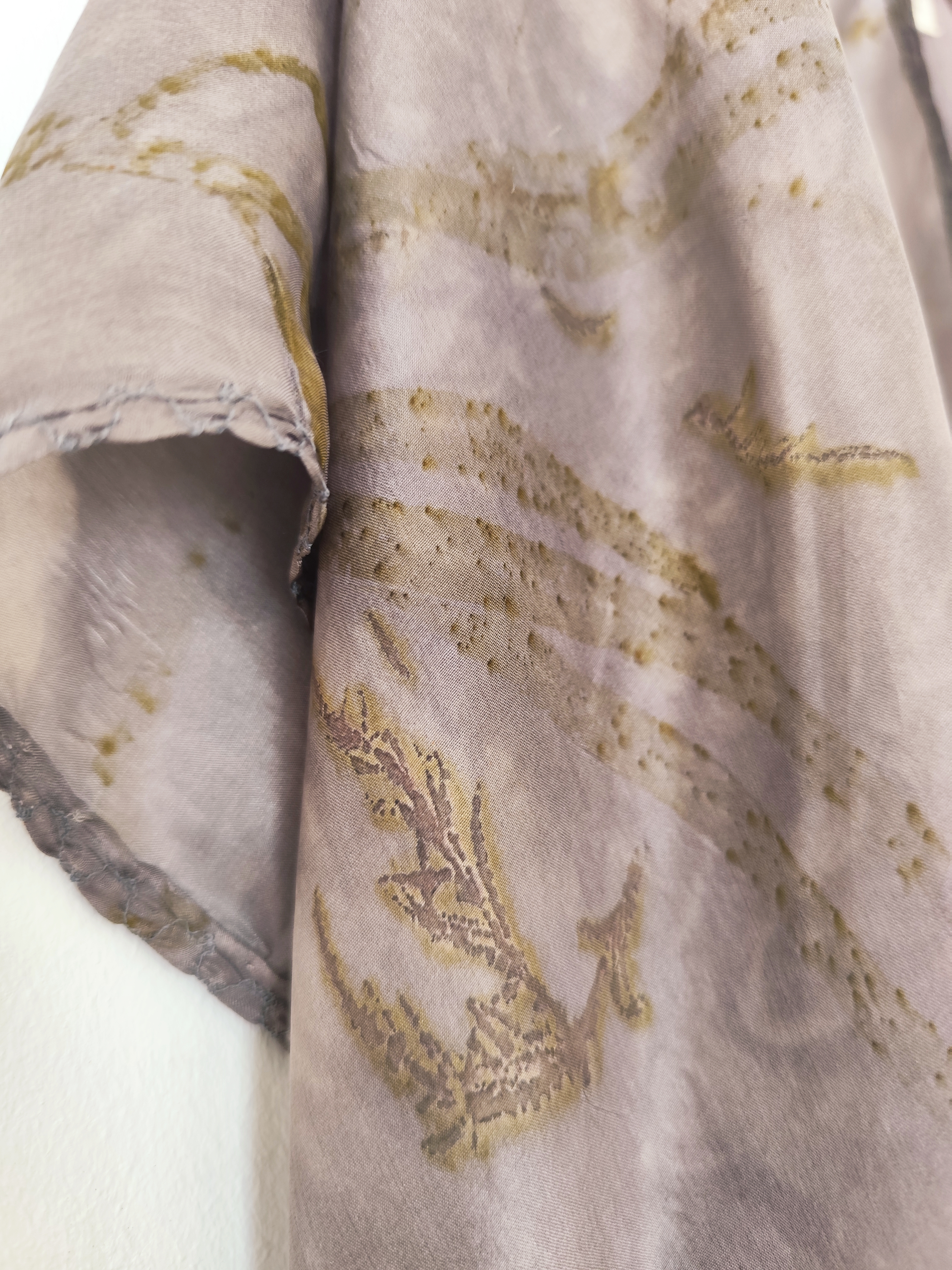 Naturally dyed slk kaftan with ecoprint