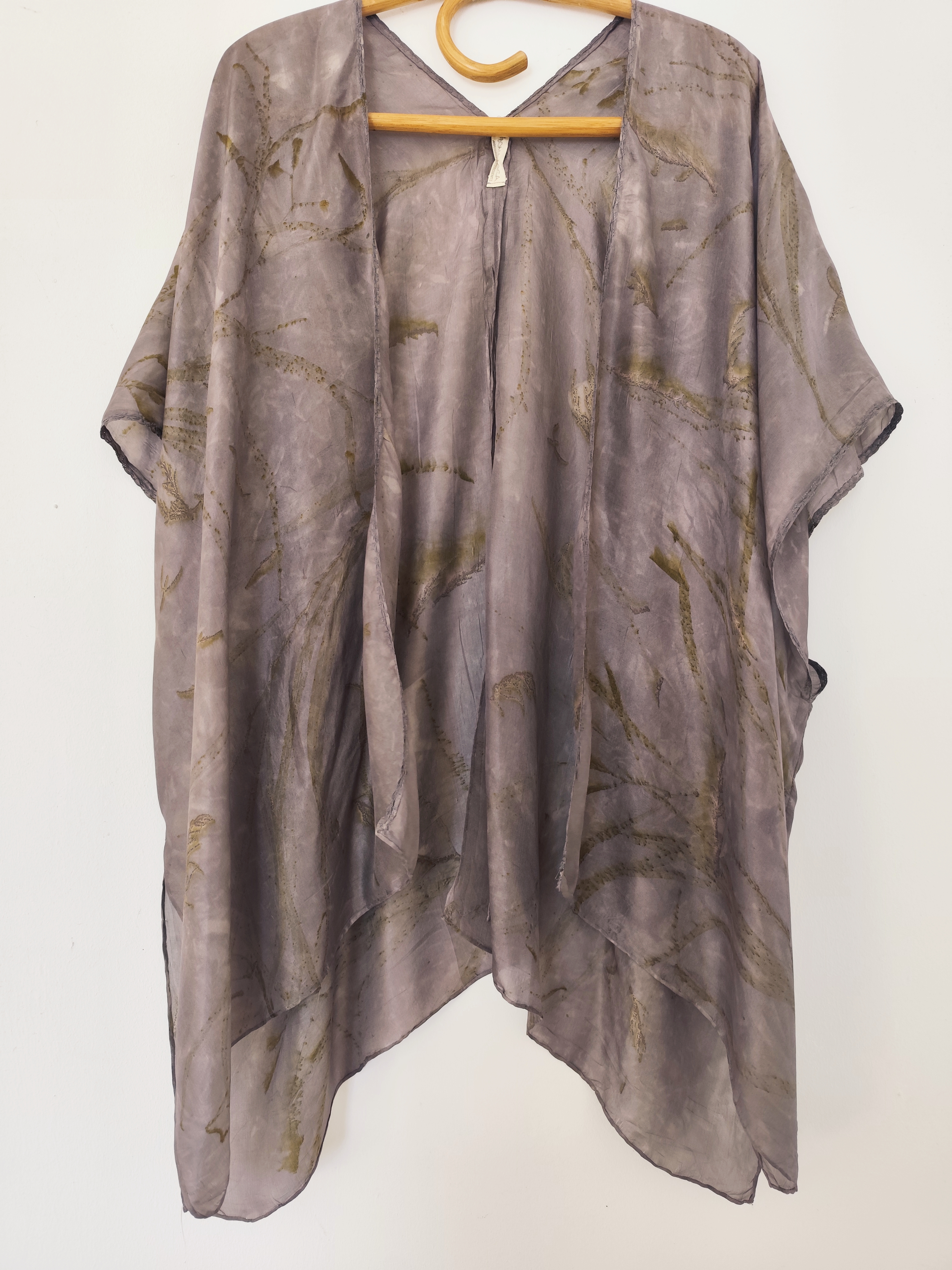 Naturally dyed slk kaftan with ecoprint
