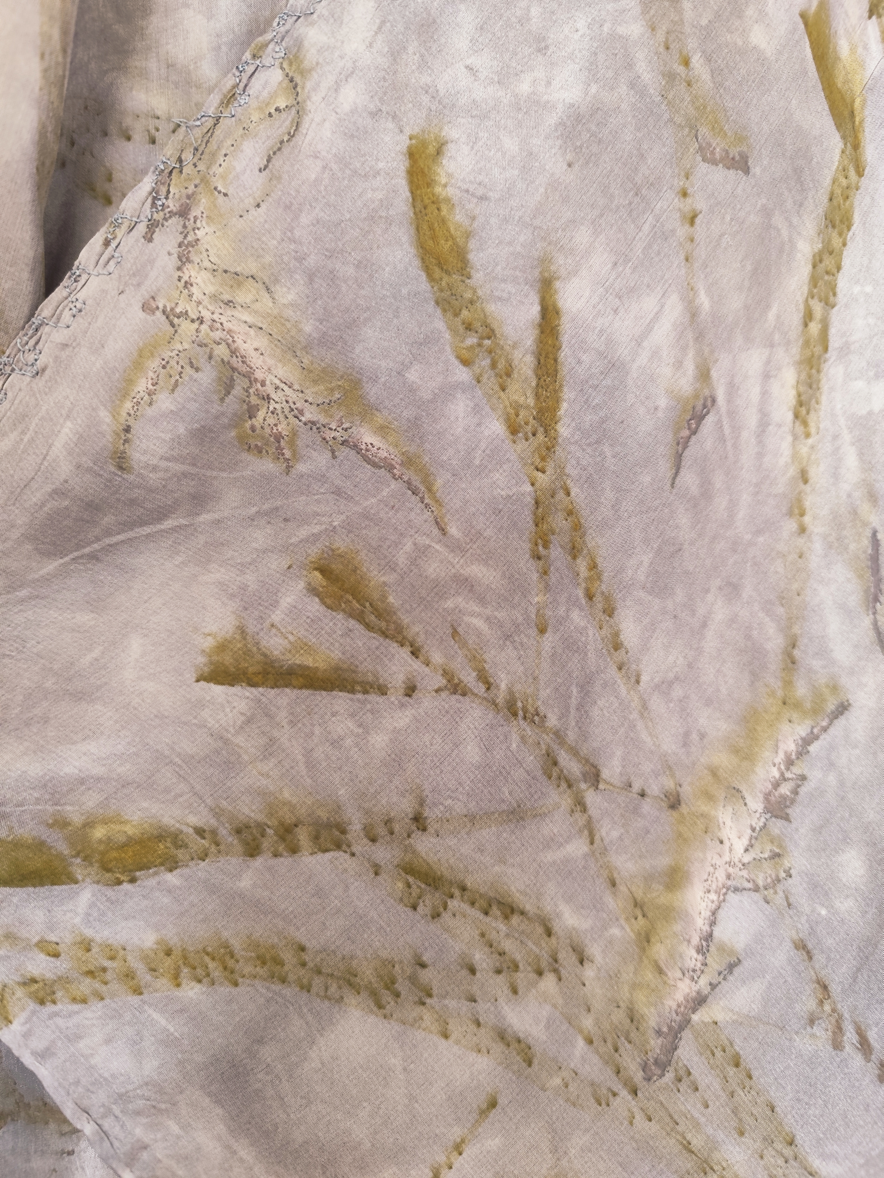 Naturally dyed slk kaftan with ecoprint