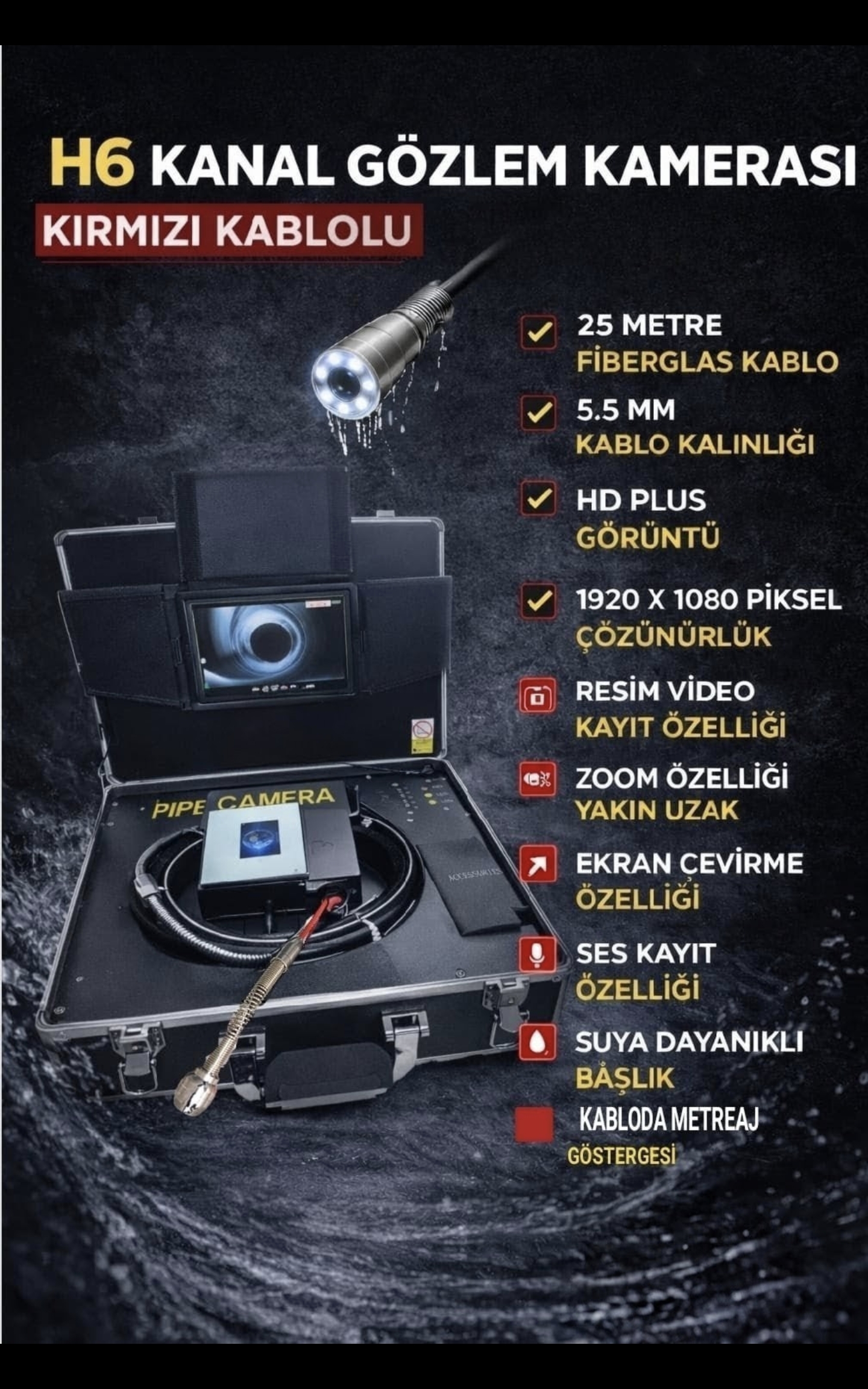 Profesyonel Su Kaçak Tespit Cihazı Seti | Akustik Dinleme + Kanal Görüntüleme Kamera