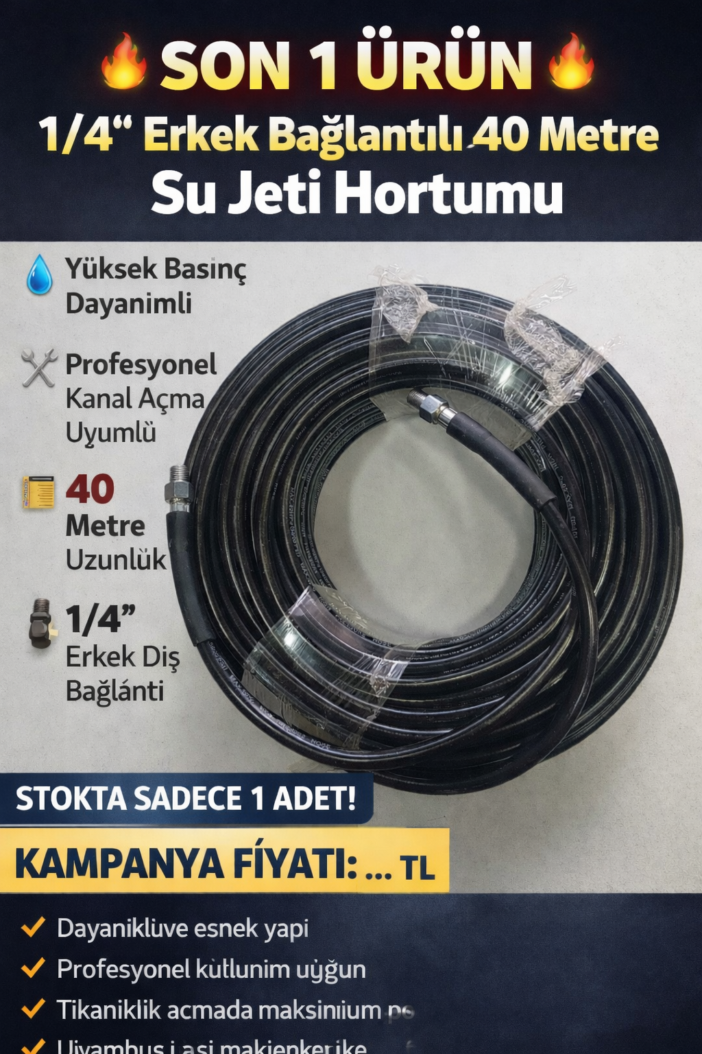 🔥 1/4” SU JETİ NOZUL SETİ 🔥 Profesyonel Kanal Açma Uyumlu