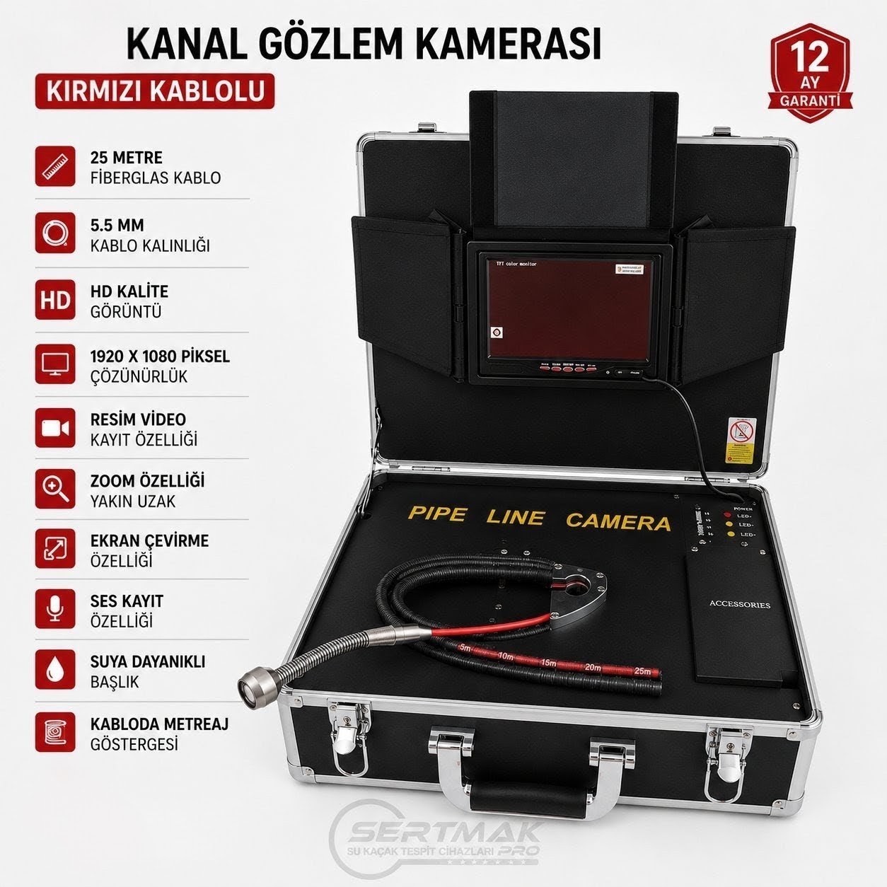 Profesyonel Kanal Görüntüleme Kamerası - 25 Metre HD Su Kaçak Tespit