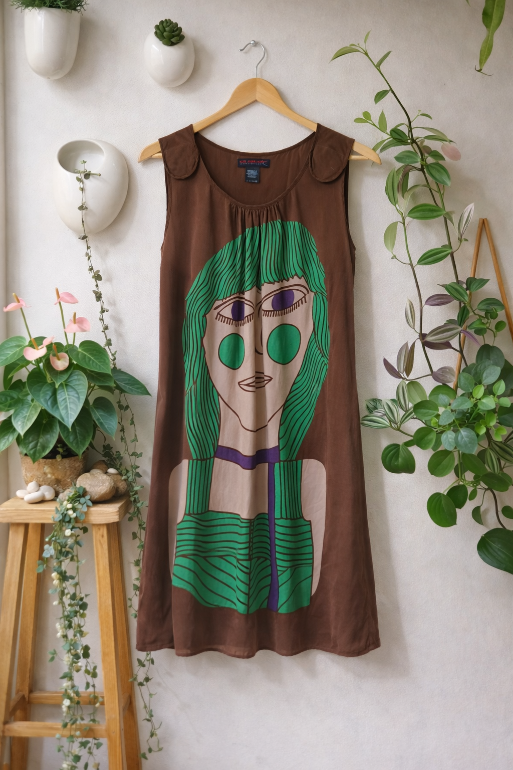 Vestido artístico café 100% SEDA/SILK