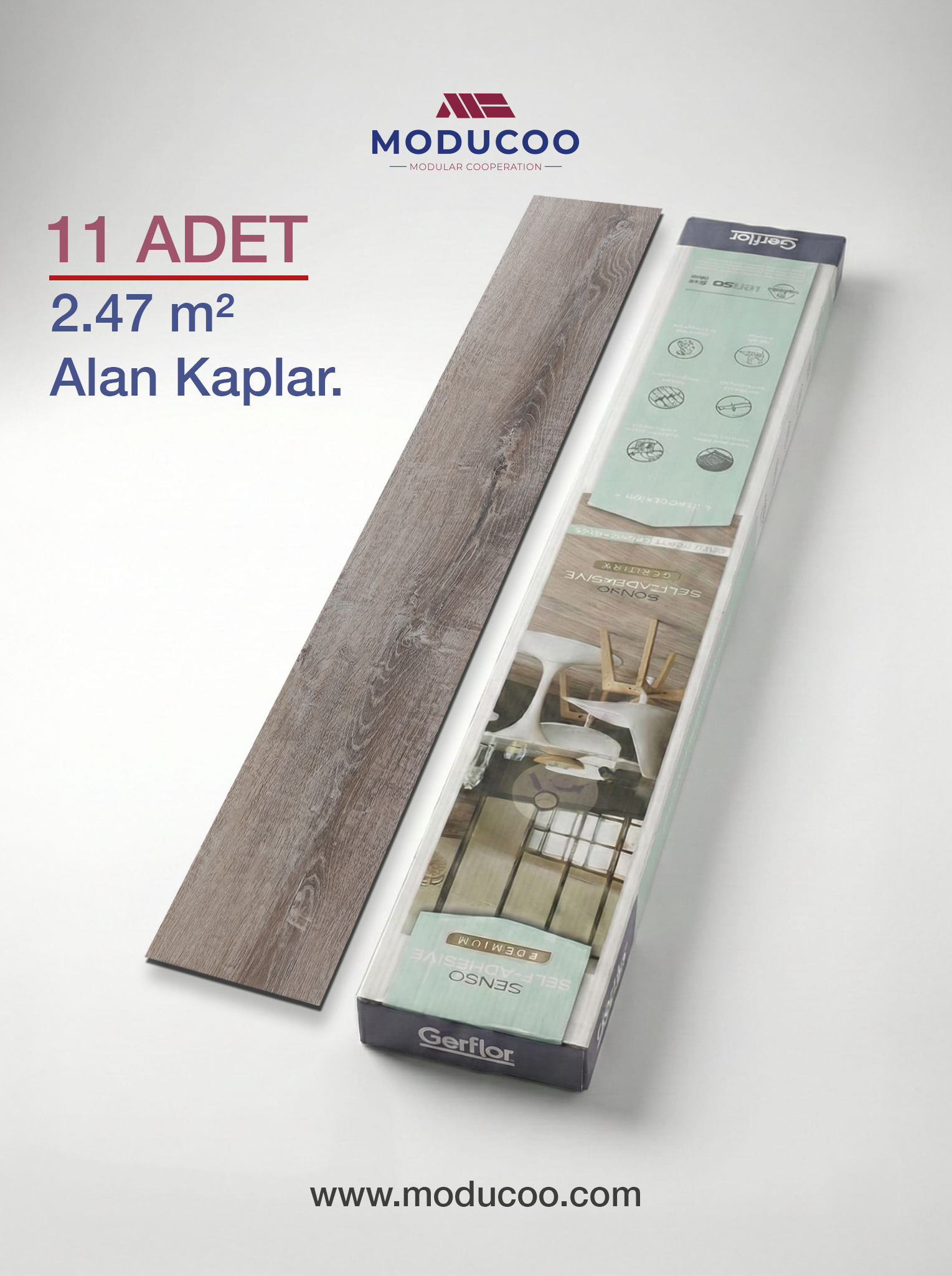 Blade Gray Kendinden Yapışkanlı Parke 2,5 mm – Suya Dayanıklı Zemin Kaplama (11 Adet / 2,47 m²)