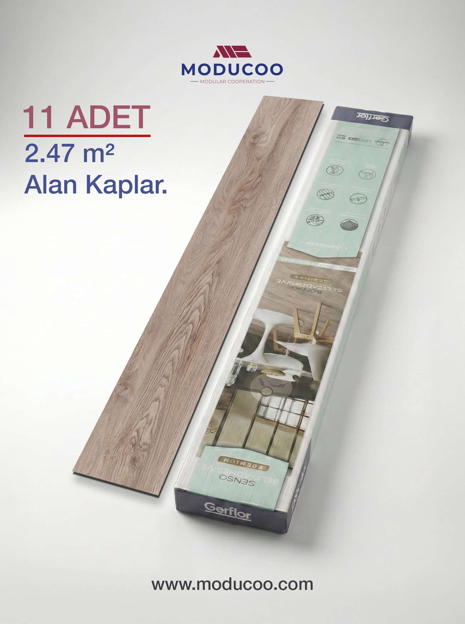 Alta Skin  Kendinden Yapışkanlı Parke 2,5 mm – Suya Dayanıklı Zemin Kaplama (11 Adet / 2,47 m²)