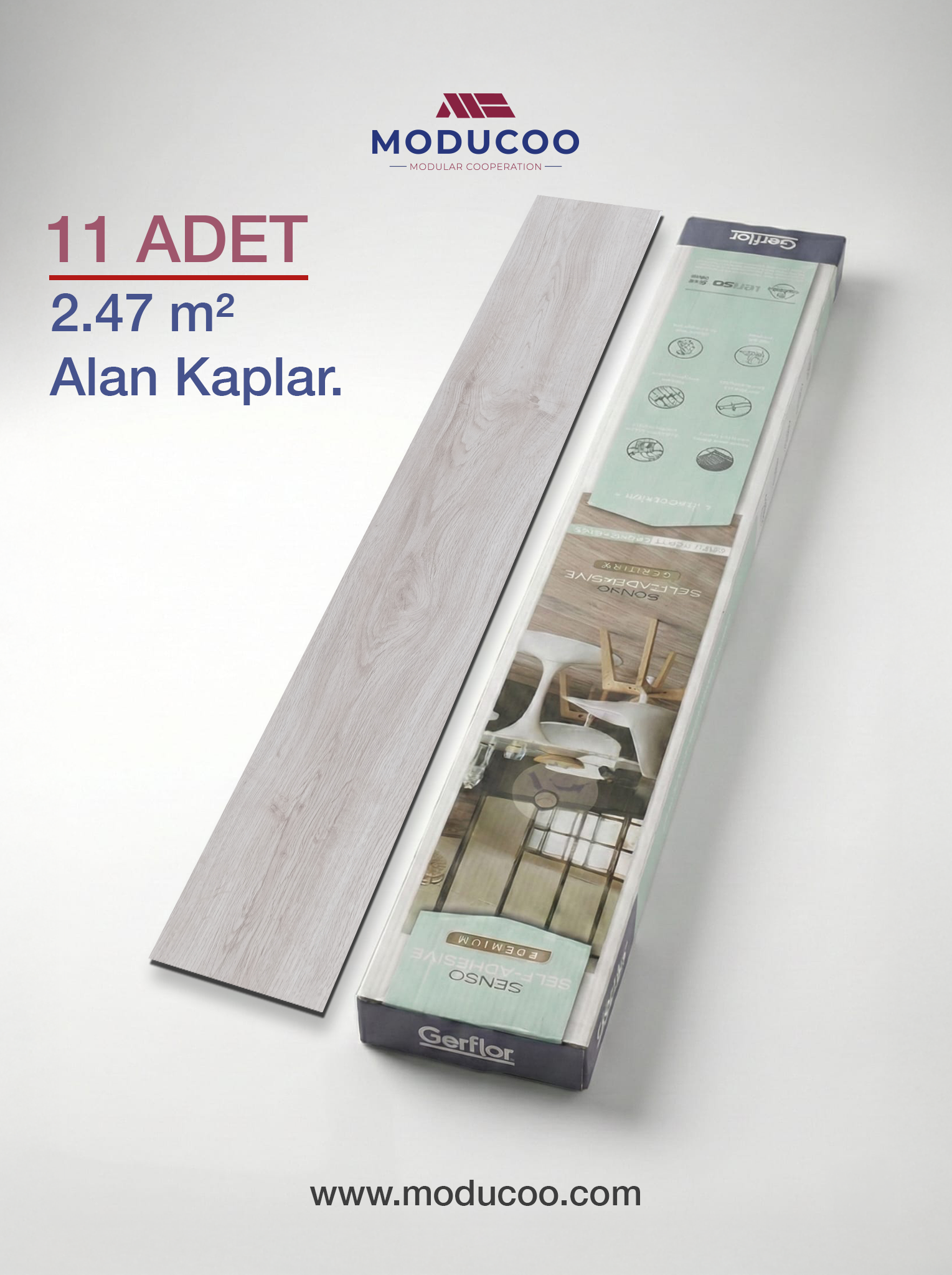 Alta Clear  Kendinden Yapışkanlı Parke 2,5 mm – Suya Dayanıklı Zemin Kaplama (11 Adet / 2,47 m²)