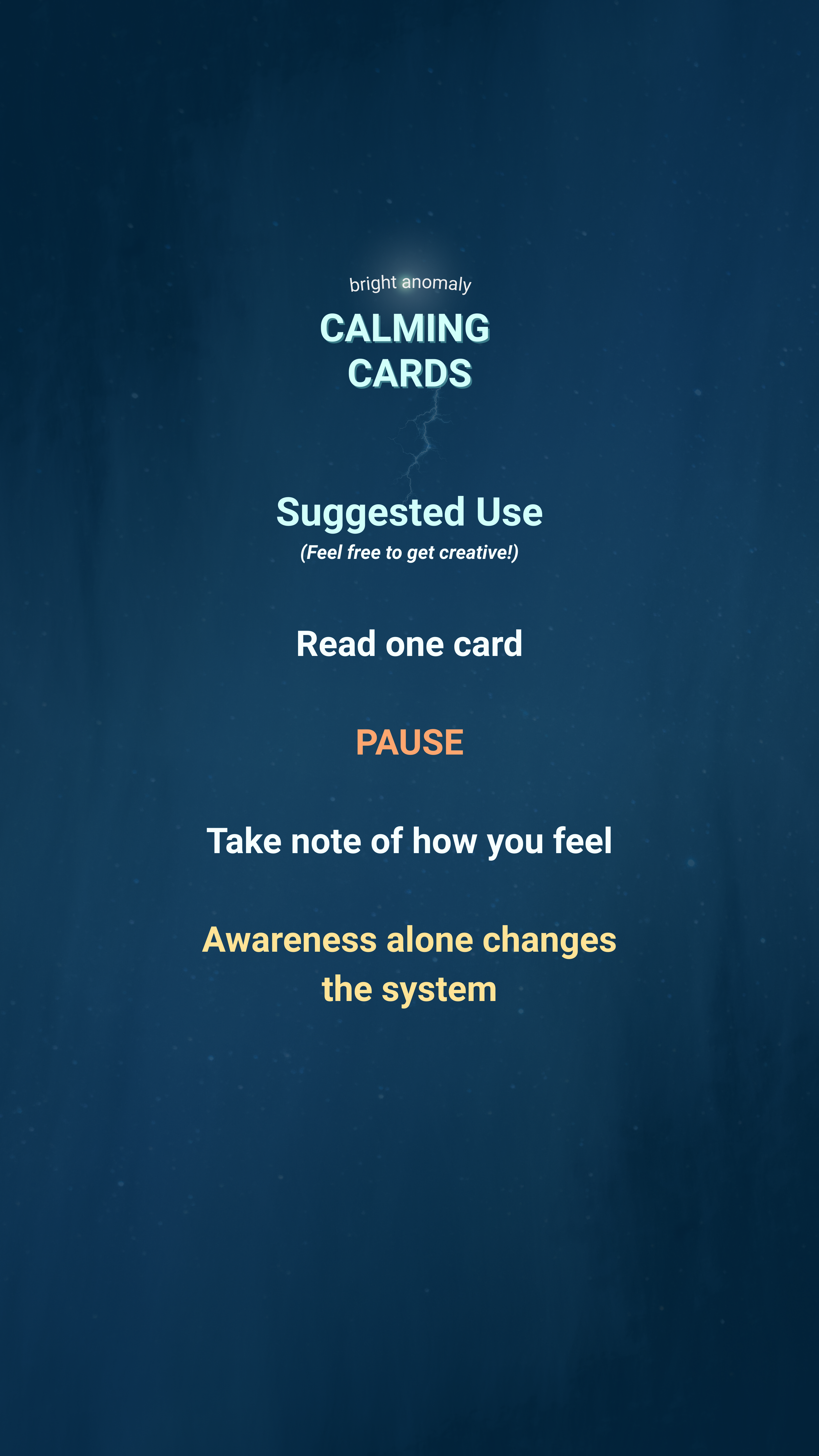 Bright Anomaly Calming Cards