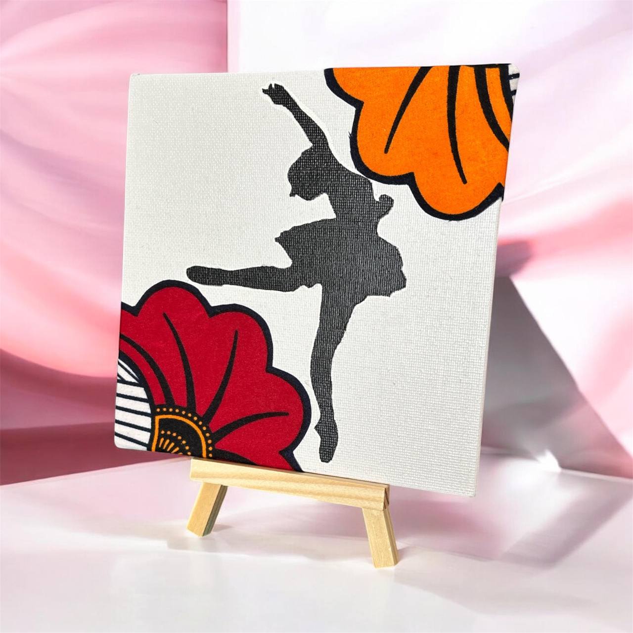 Tableau Danseuse et Fleurs sur chevalet en bois