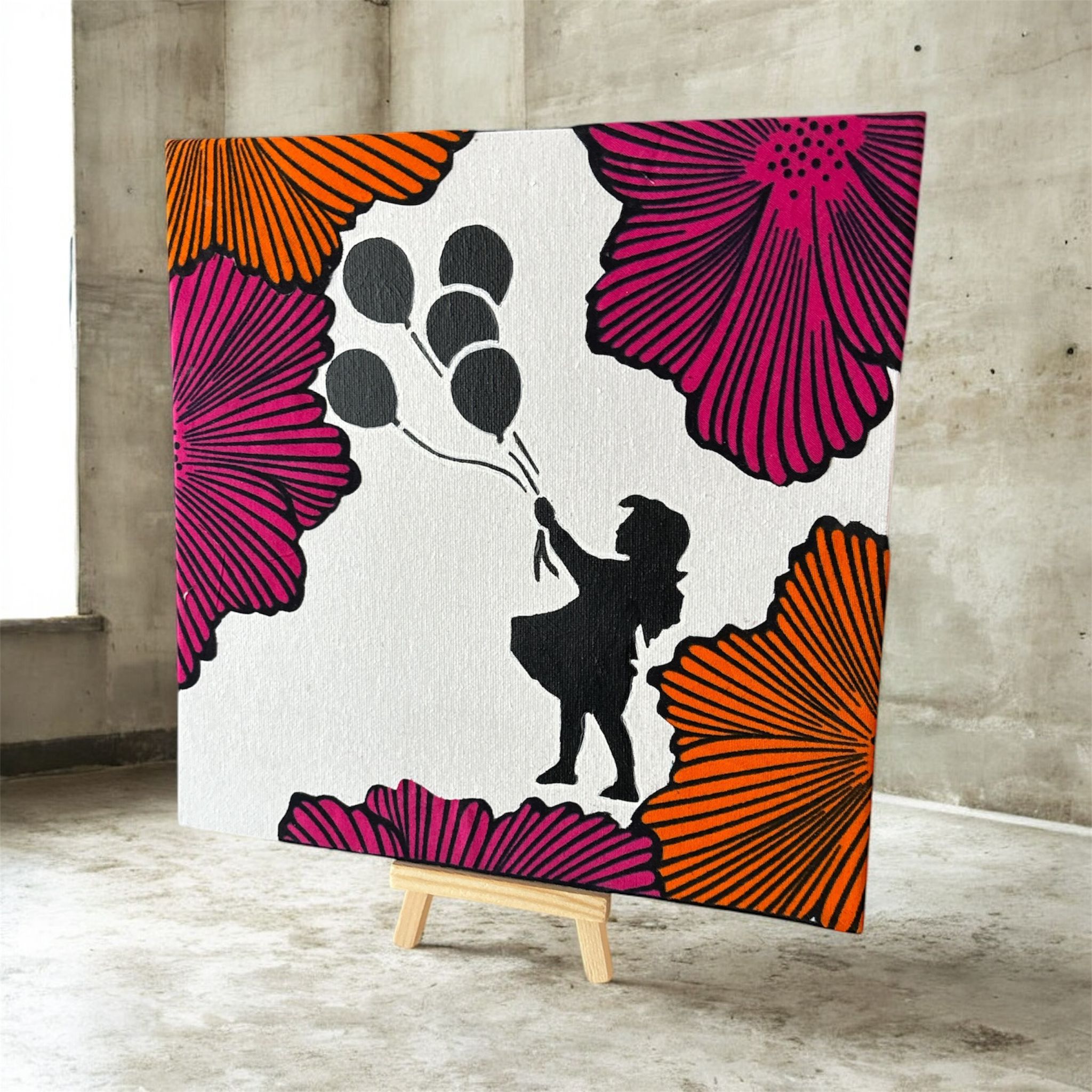 Tableau et chevalet Fille aux Ballons