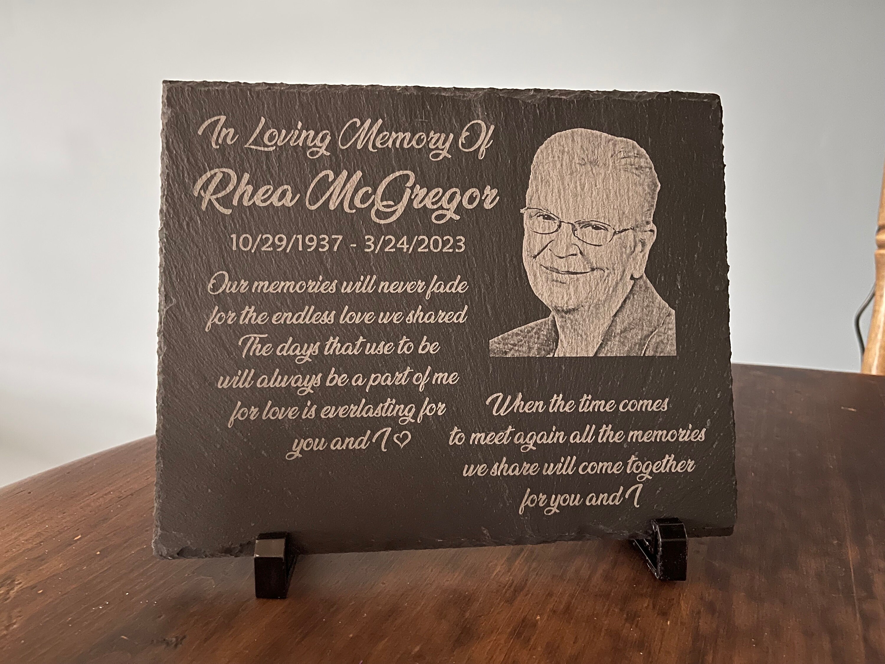 Personalized Memorial Slate Plaque, 8" x 10", Rectangle Protective Feet, Laser Engraved, Gift