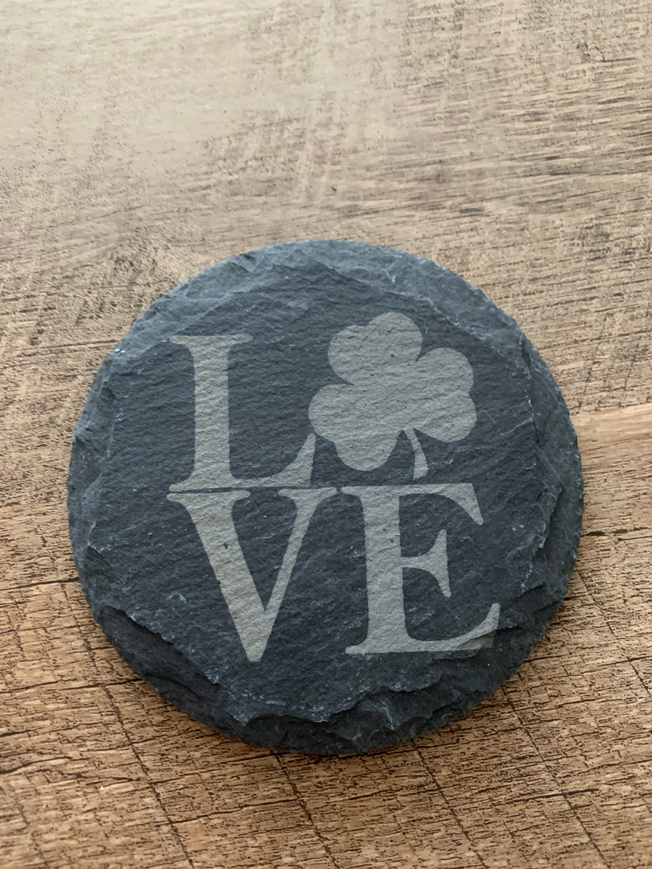 Irish Shamrock Coasters Slate, Set of 4, Wedding Gifts, Drink Coasters, Personalized, Engraved