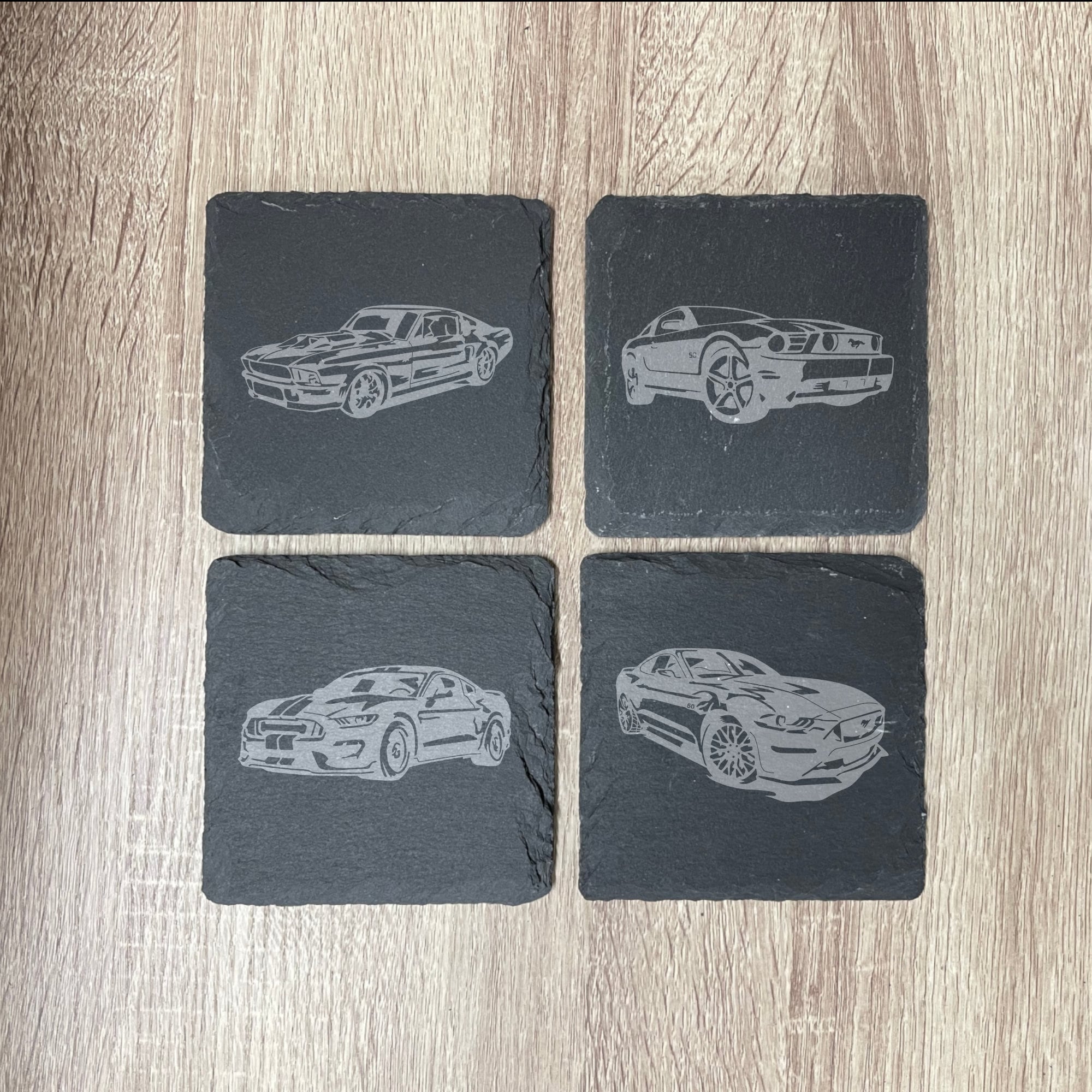 Ford Mustang Slate Coasters , Set of 4, Wedding Gifts, Drink Coasters, Personalized, Engraved, Funny