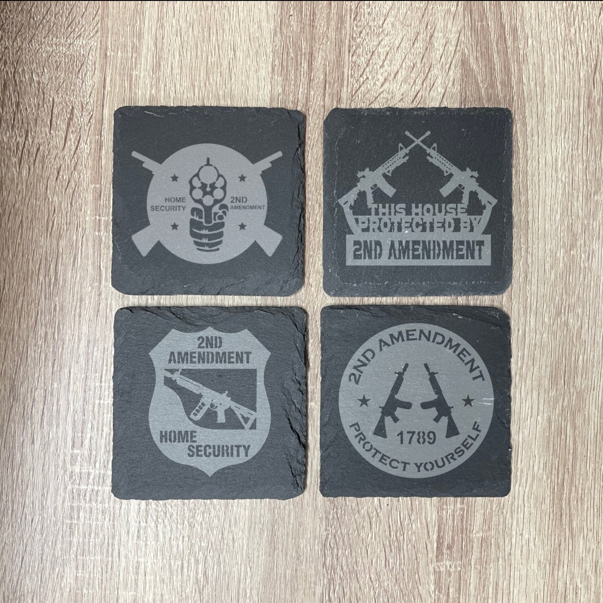 2nd Amendment Slate Coasters , Set of 4, Wedding Gifts, Drink Coasters, Personalized, Engraved, Funny