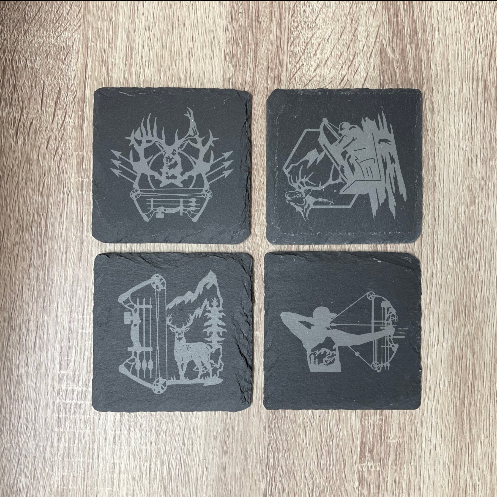 Bow Hunting Slate Coasters, Set of 4, Wedding Gifts, Drink Coasters, Personalized, Engraved