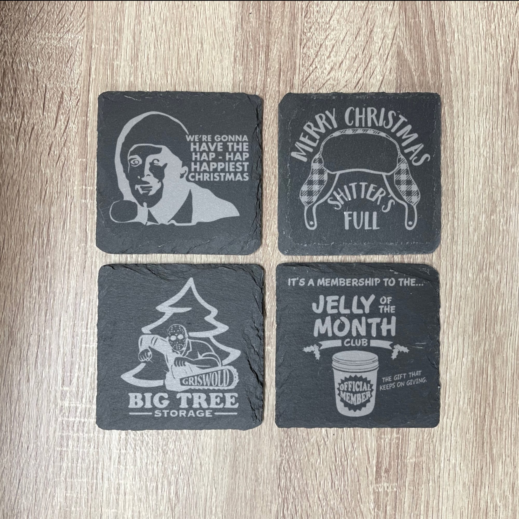 Griswold National Lampoons Christmas Vacation Engraved Slate Coasters, Set of 4, Multiple designs, Drink Coasters, Laser Engraved, Funny