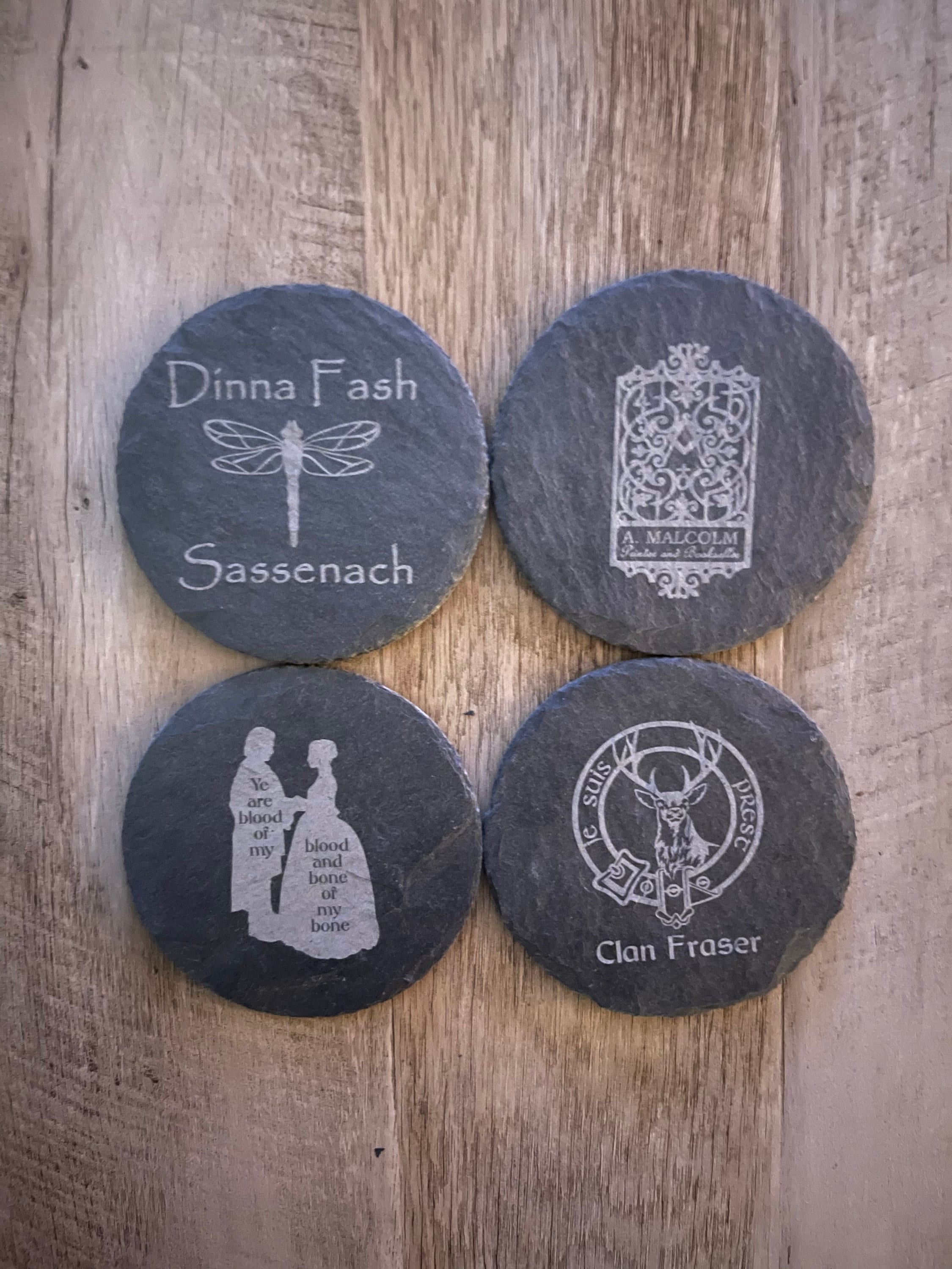 Outlander Slate Coasters, Set of 4, Wedding Gifts, Drink Coasters, Personalized, Engraved