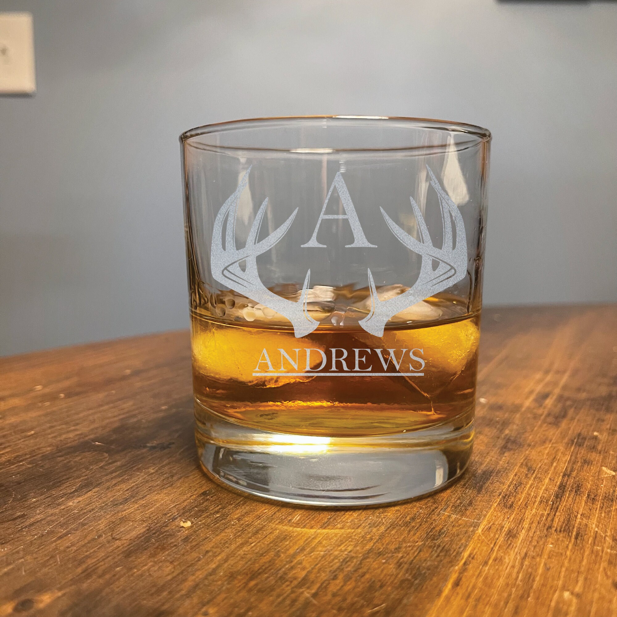 Buck Monogram Laser Engraved 11oz Whiskey Glass - Personalized Glassware made in the USA, whiskey glass, wedding gift, fathers day, hunting