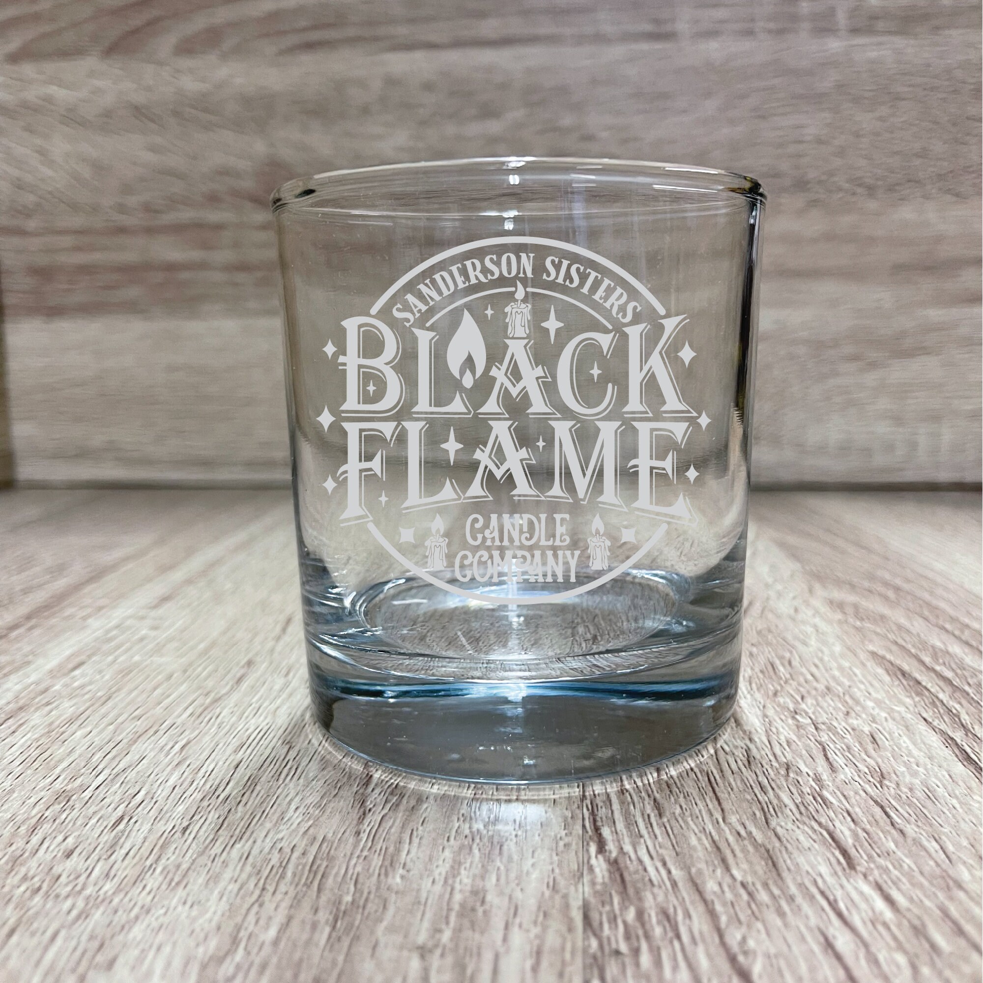 Sanderson Sisters inspired drinking glass, Hocus Pocus, Black Flame Candle, made in the USA, whiskey glass, gift for him, 11oz
