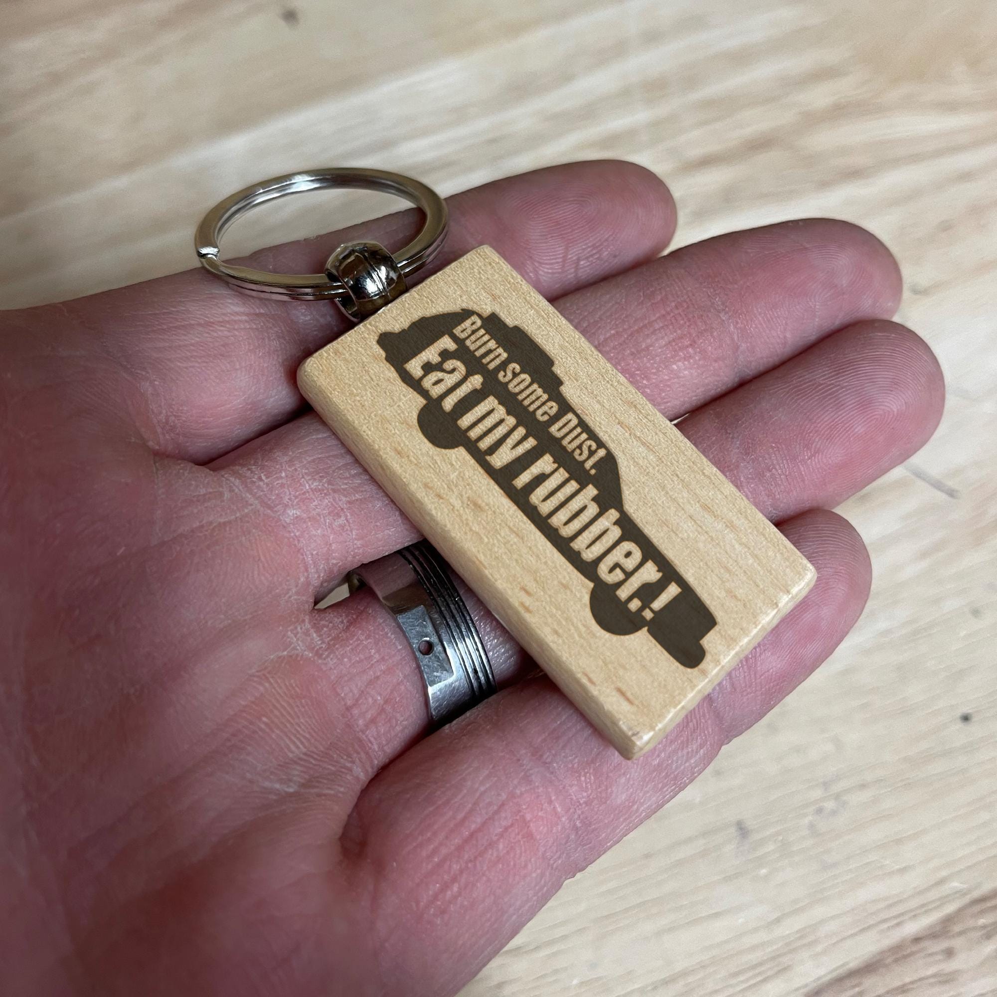 Griswold Eat My Rubber Personalized Engraved Wooden Keychain, gifts for dad, promotional item, wedding gift, car keys, Christmas, funny