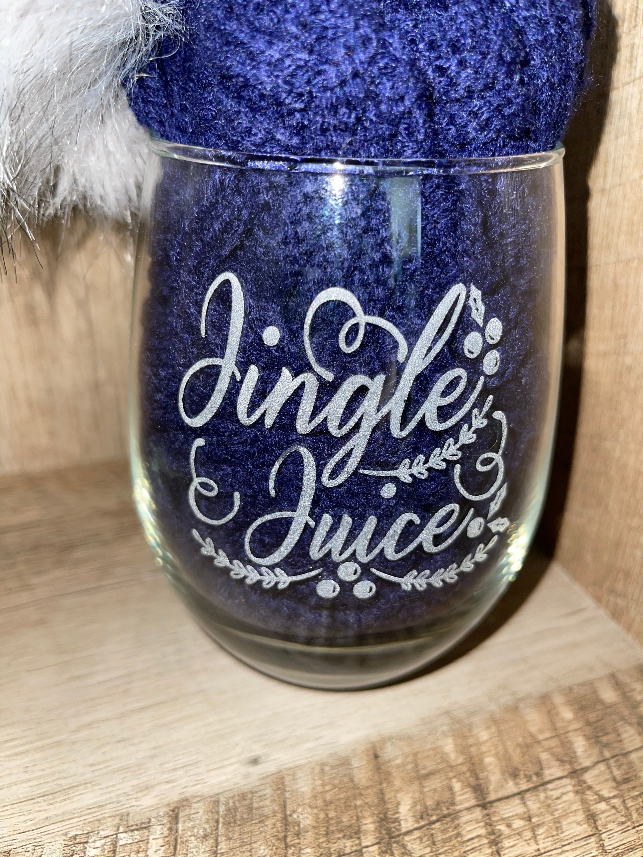 Jingle Juice etched stemless wine glass, Christmas, personalized, wedding gift, drinking glass, 17oz