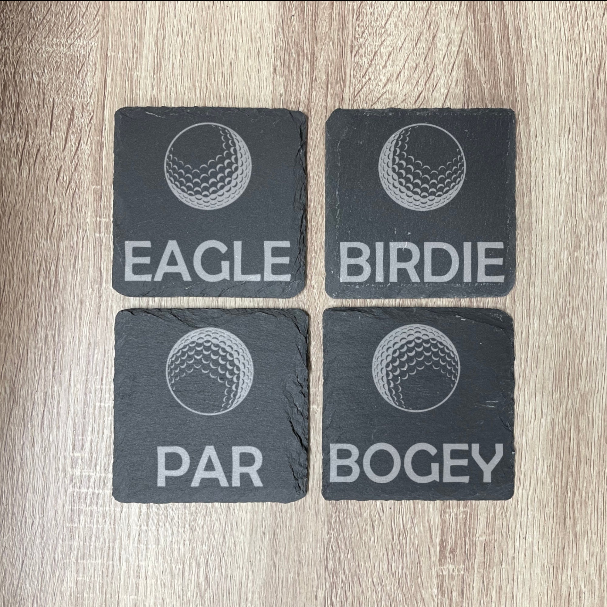 Eagle, Birdie, Par, Bogey Golf Slate Coasters , Set of 4, Wedding Gifts, Drink Coasters, Personalized, Engraved, Funny