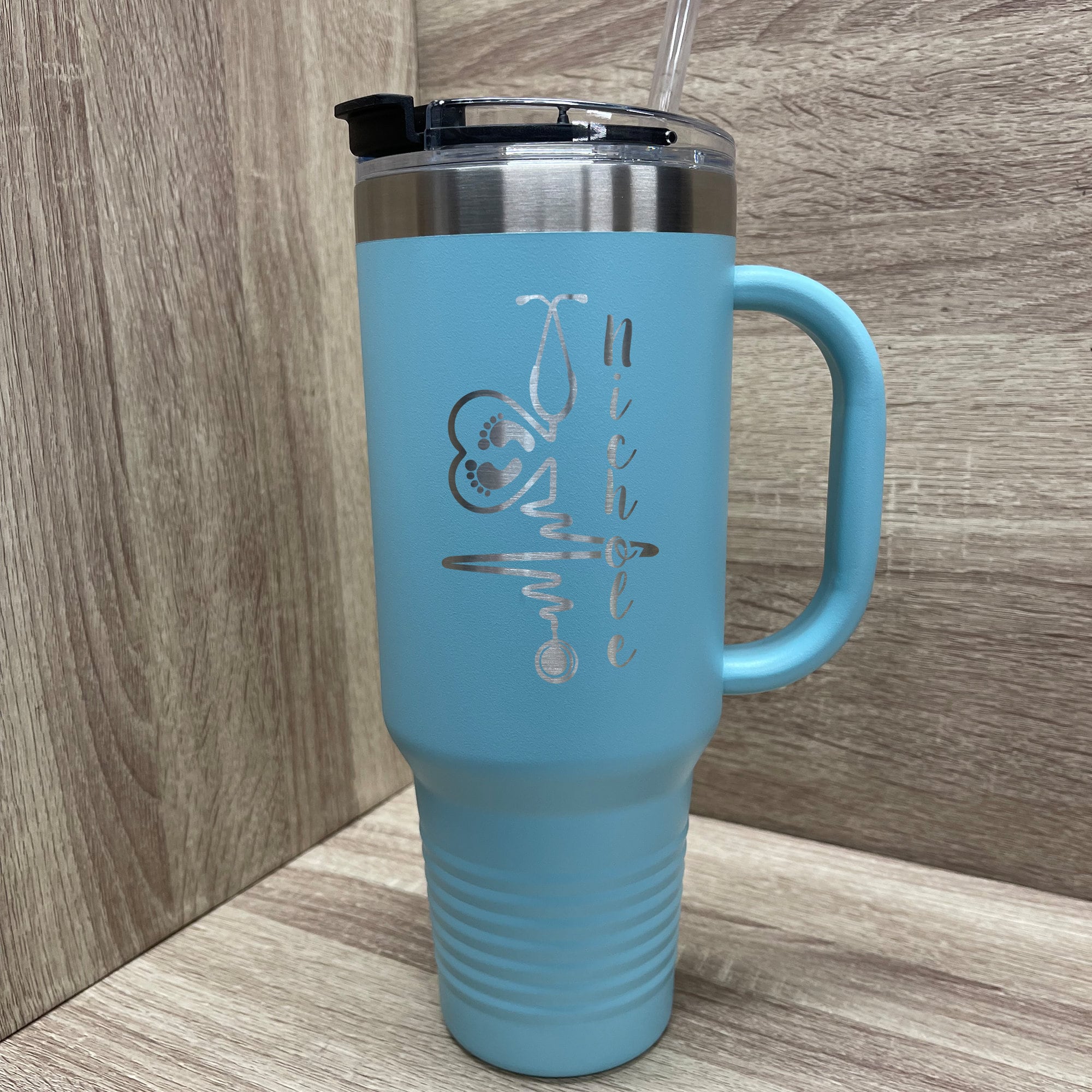 Stethoscope Nurse Heart Baby Feet Personalized 40oz Insulated Stainless Steel Travel Mug, RN, personalized, gift