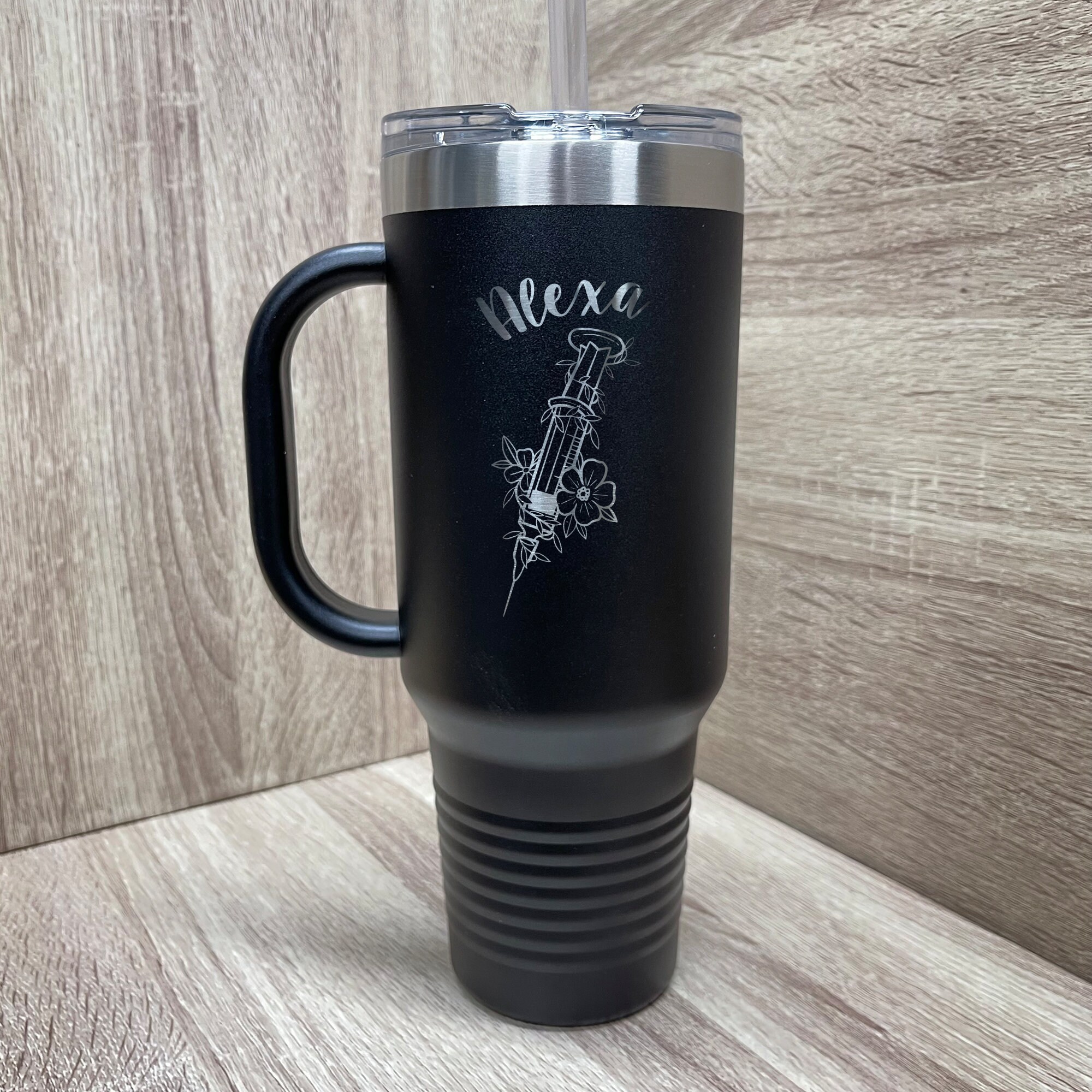 Syringe flowers Nurse Personalized 40oz Insulated Stainless Steel Travel Mug, RN, Medical, gift, first responder