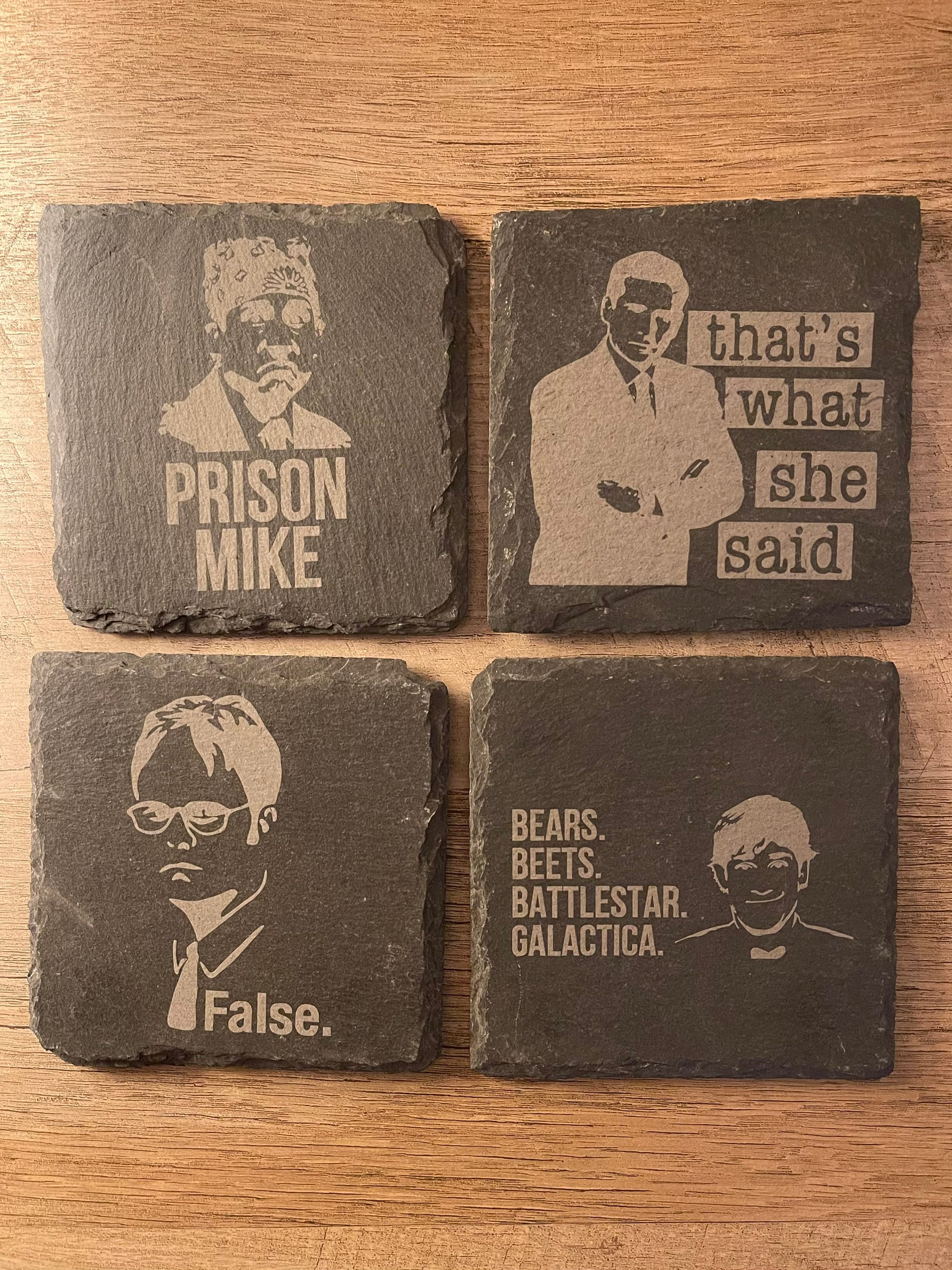The Office Slate Coasters , Set of 4, Wedding Gifts, Drink Coasters, Personalized, Engraved, Funny