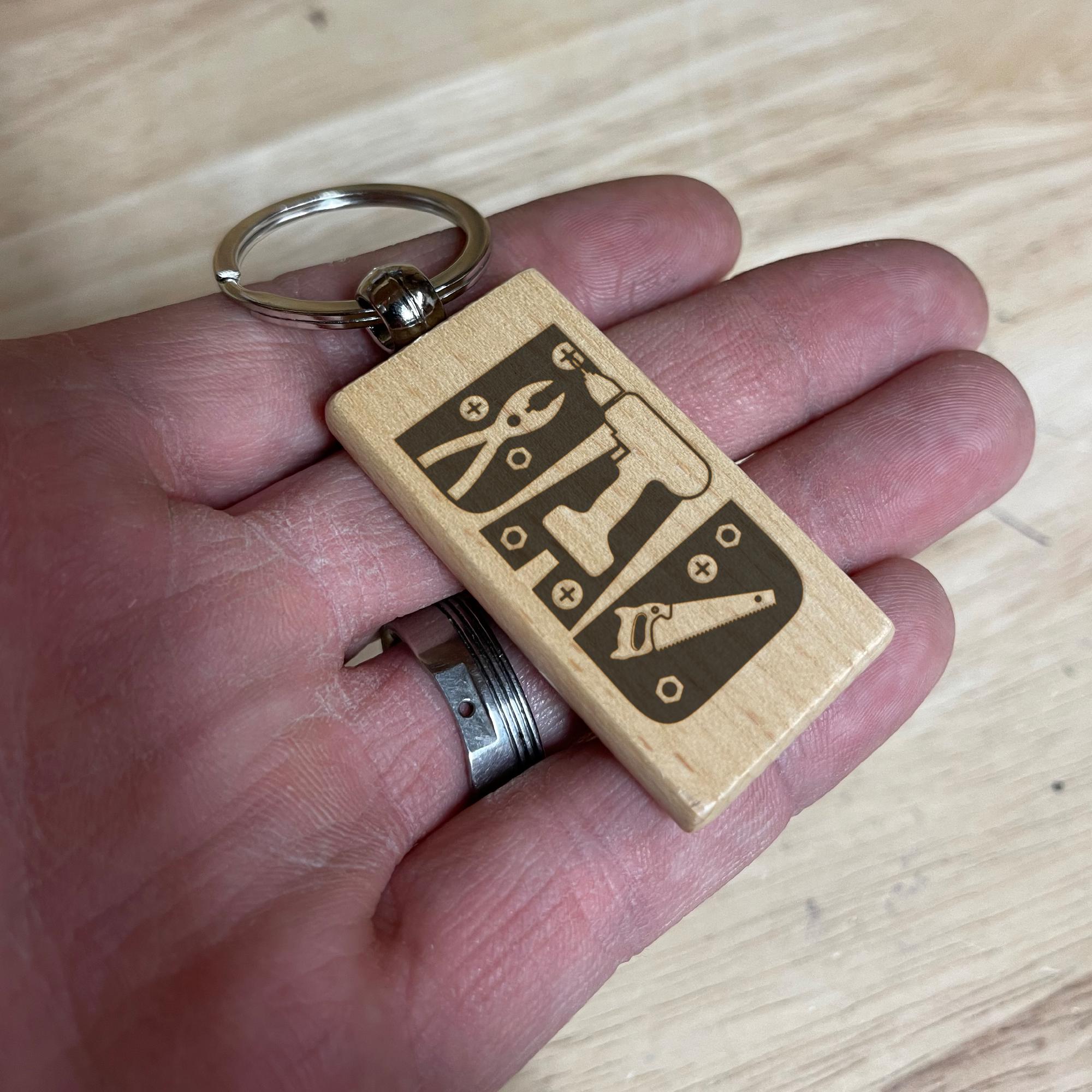 Dad Tools Personalized Engraved Wooden Keychain, gifts for dad, promotional item, wedding gift, car keys, fathers day, gift for him